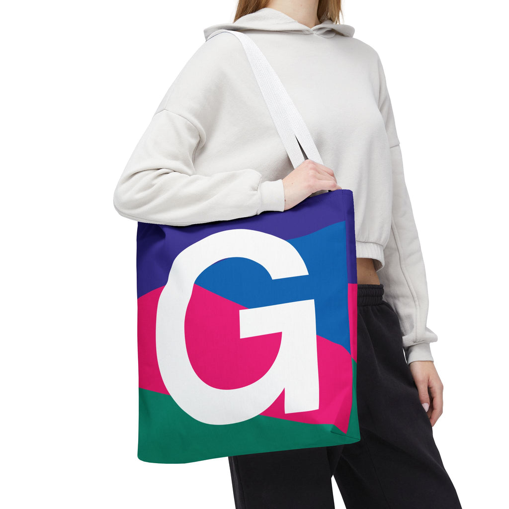 Monogram 'G' Colorblock Tote Bag — Personalized Initial G Shoulder Tote