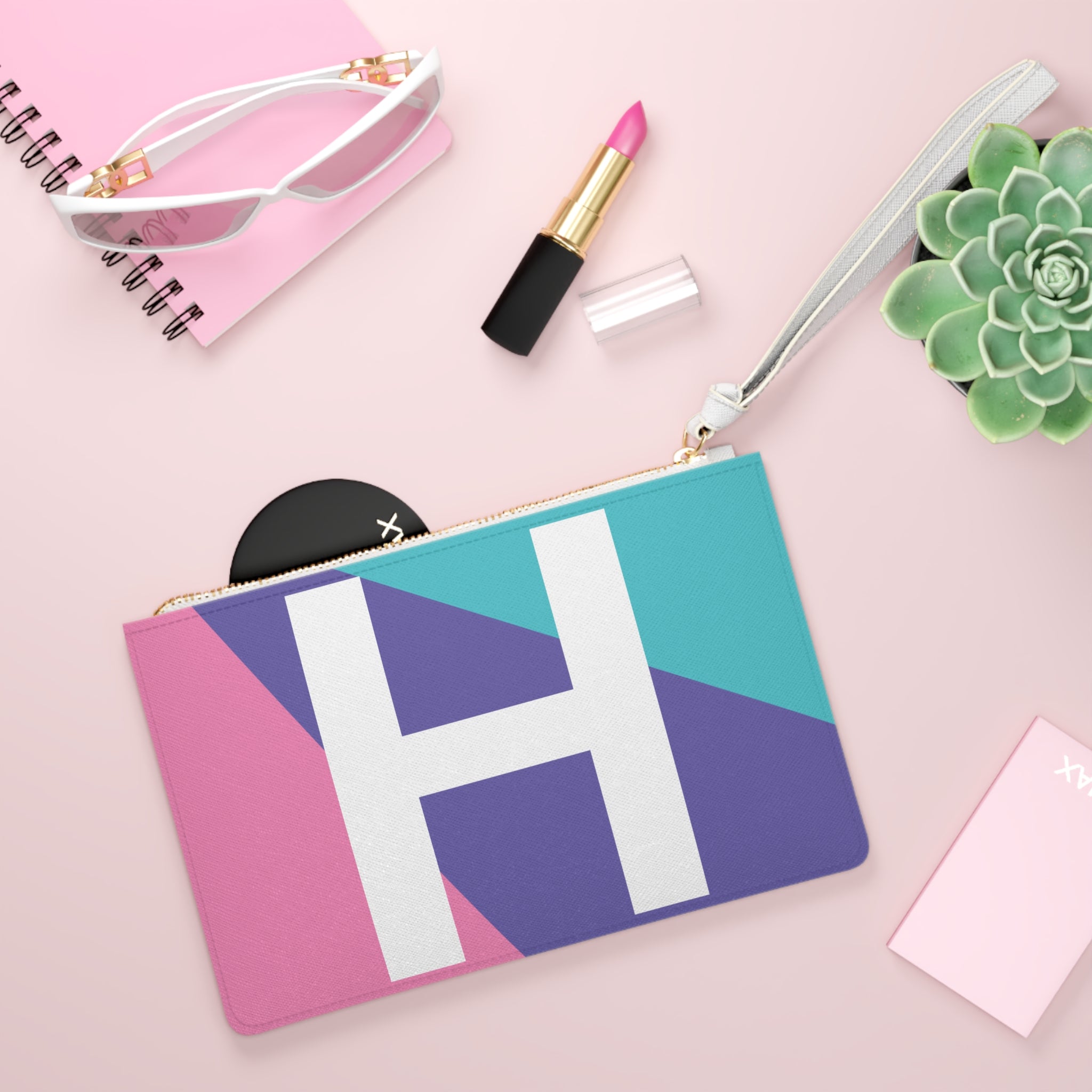 Monogram 'H' Colorblock Clutch Bag — Bold Geometric Wristlet for Everyday & Gifts