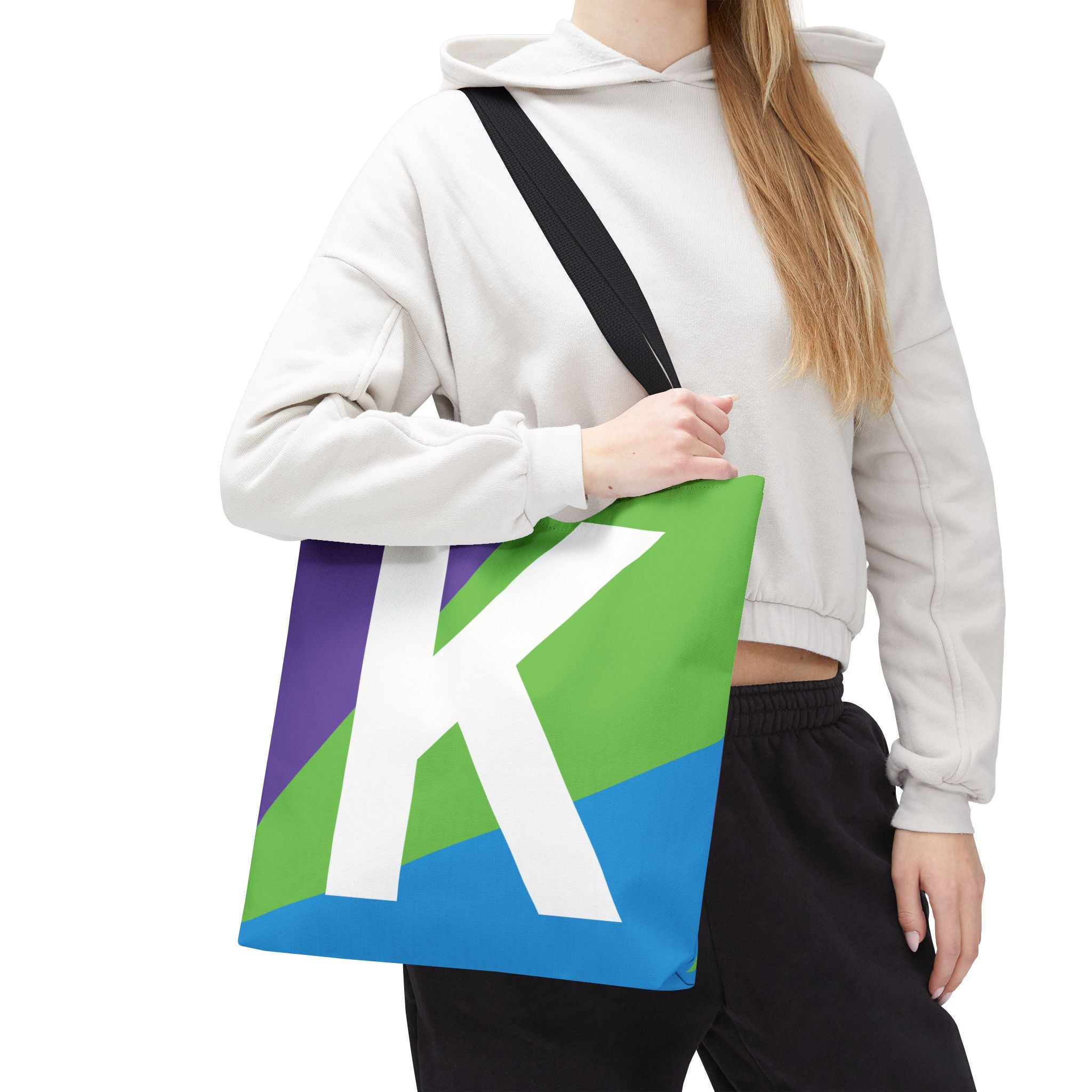 Monogram 'K' Colorblock Tote Bag — Personalized Initial K Shoulder Tote