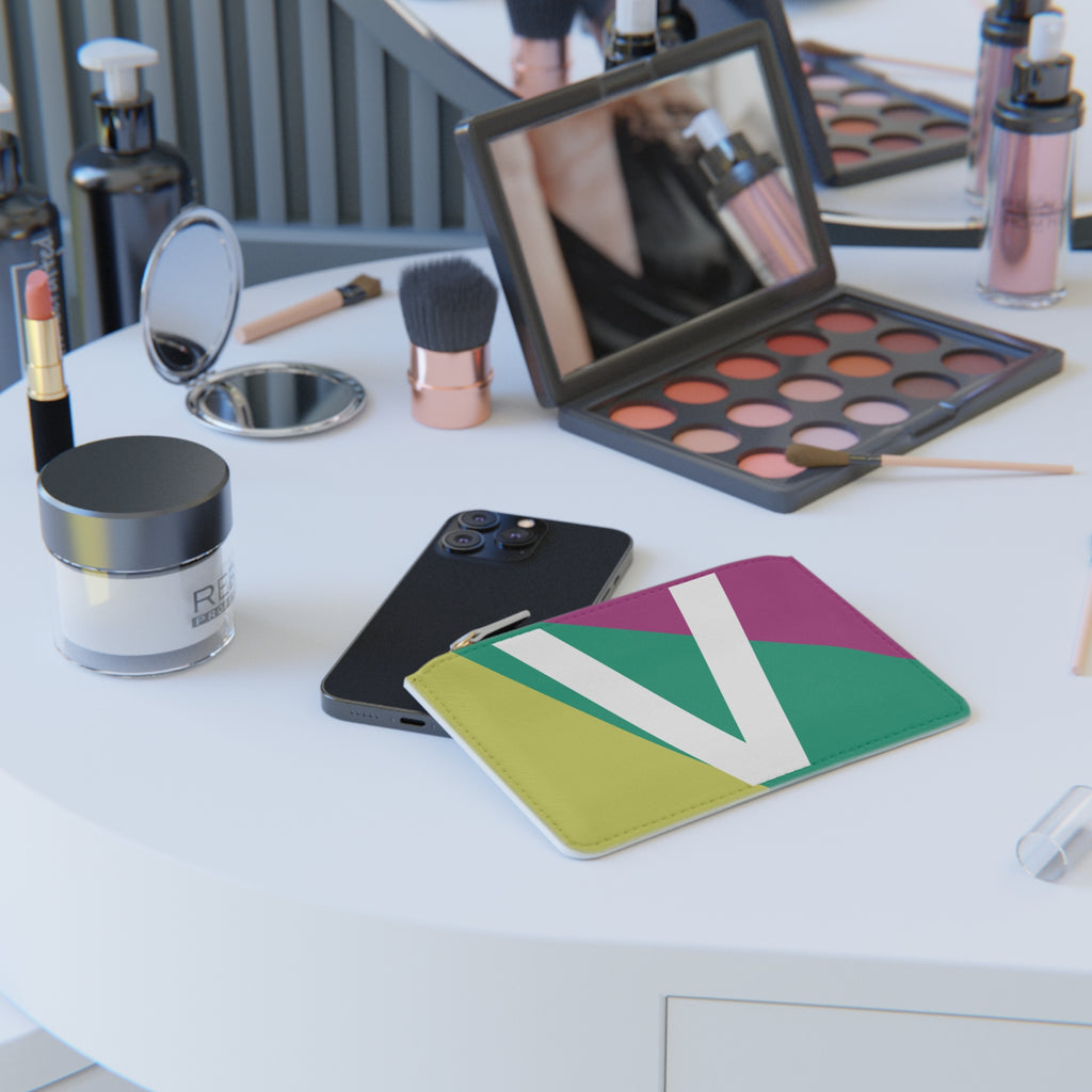 Initial V Mini Clutch — Colorblock Monogram Wristlet Wallet