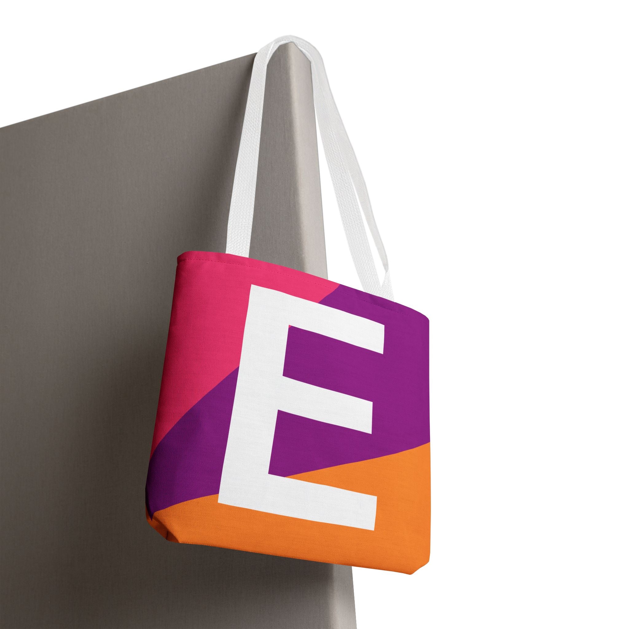 Monogram 'E' Colorblock Tote Bag — Personalized Initial E Shoulder Tote