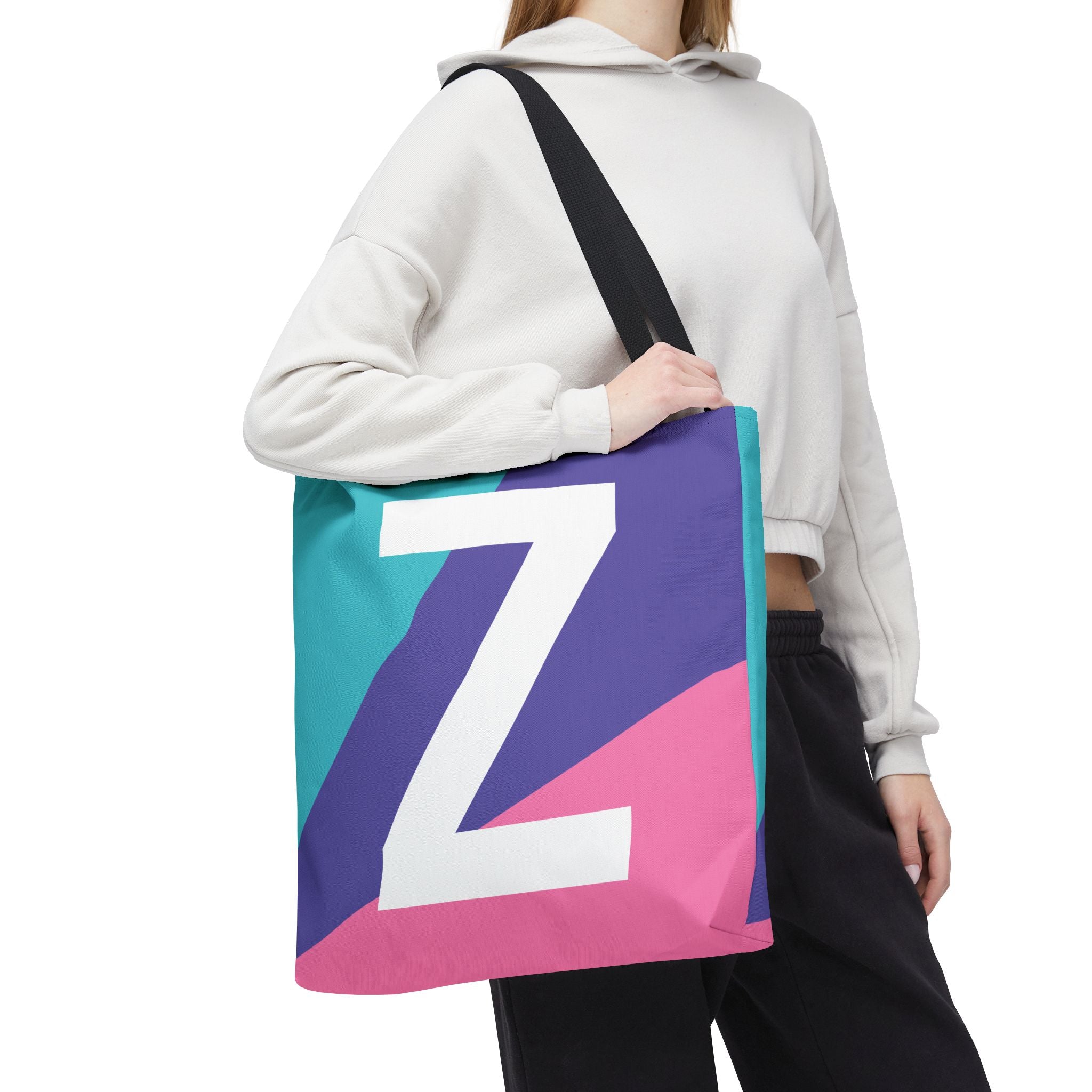 Monogram 'Z' Colorblock Tote Bag — Personalized Initial Z Shoulder Tote