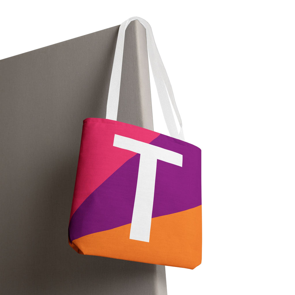 Monogram 'T' Colorblock Tote Bag — Personalized Initial T Shoulder Tote