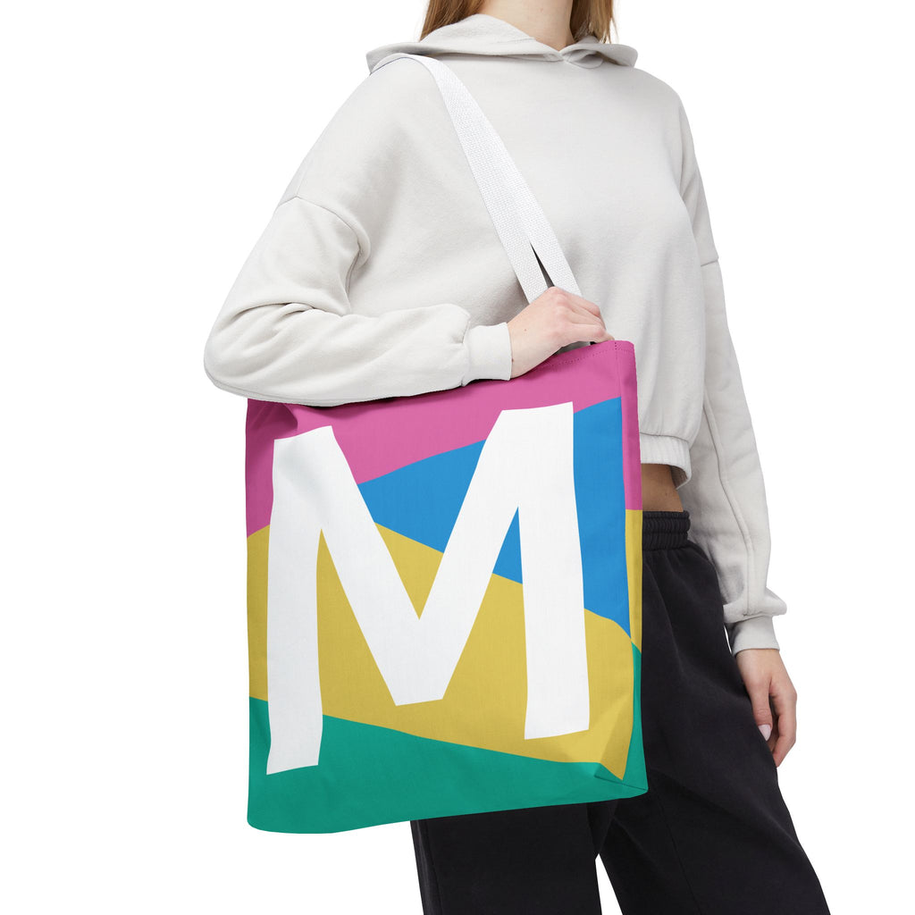 Monogram 'M' Colorblock Tote Bag — Personalized Initial M Shoulder Tote