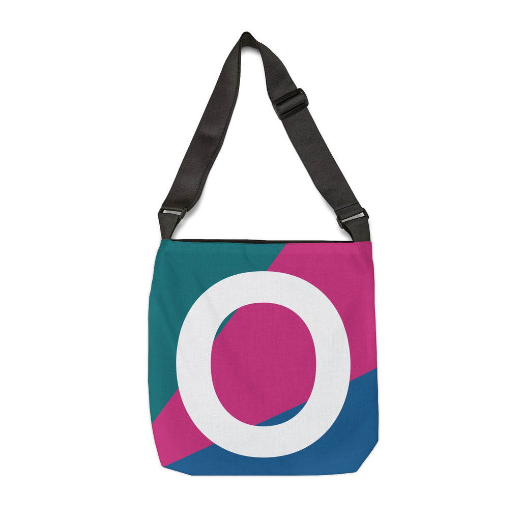 Initial Letter 'O' Colorblock Adjustable Tote Bag — Monogram Alphabet Shoulder Bag