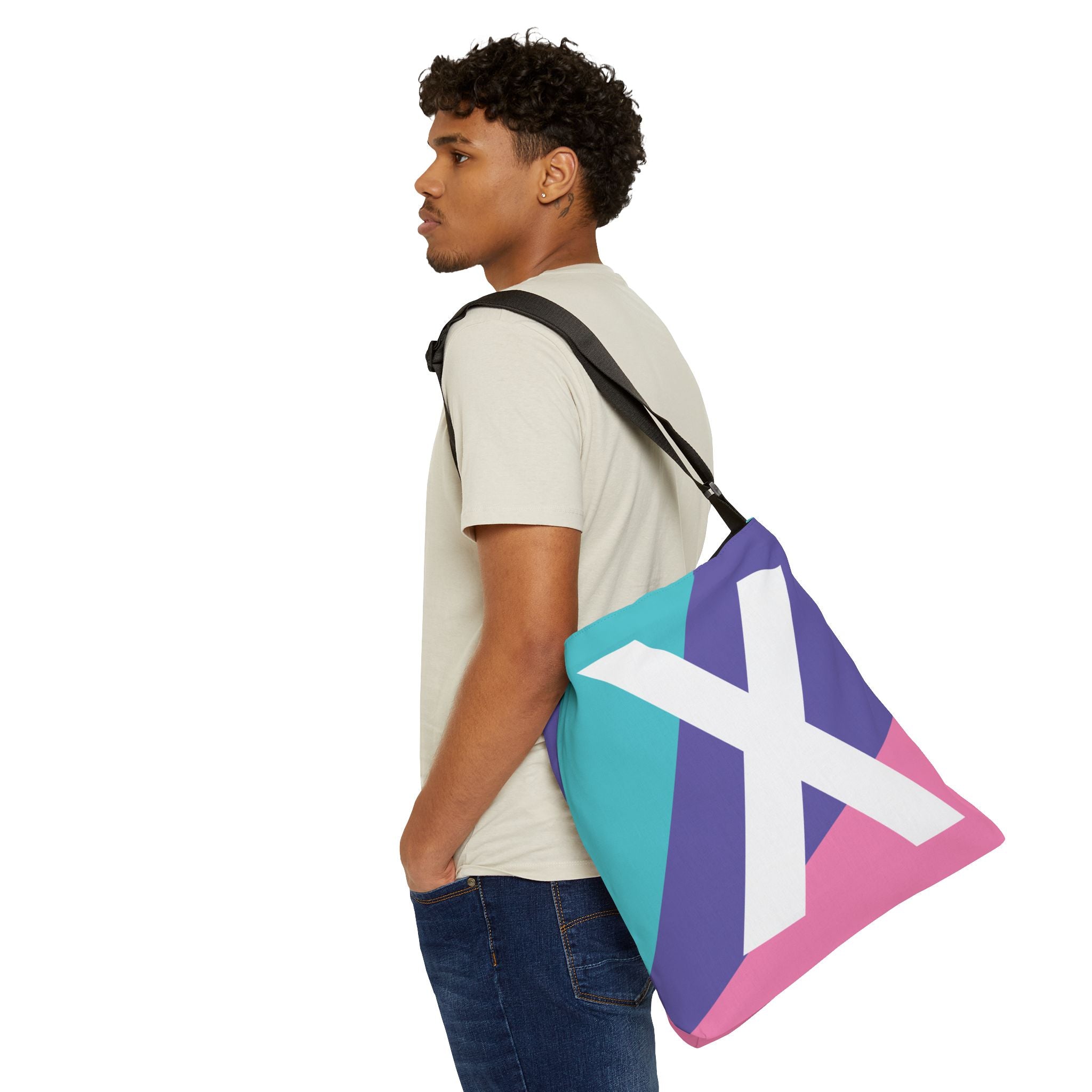 Initial Letter 'X' Colorblock Adjustable Tote Bag — Monogram Alphabet Shoulder Bag
