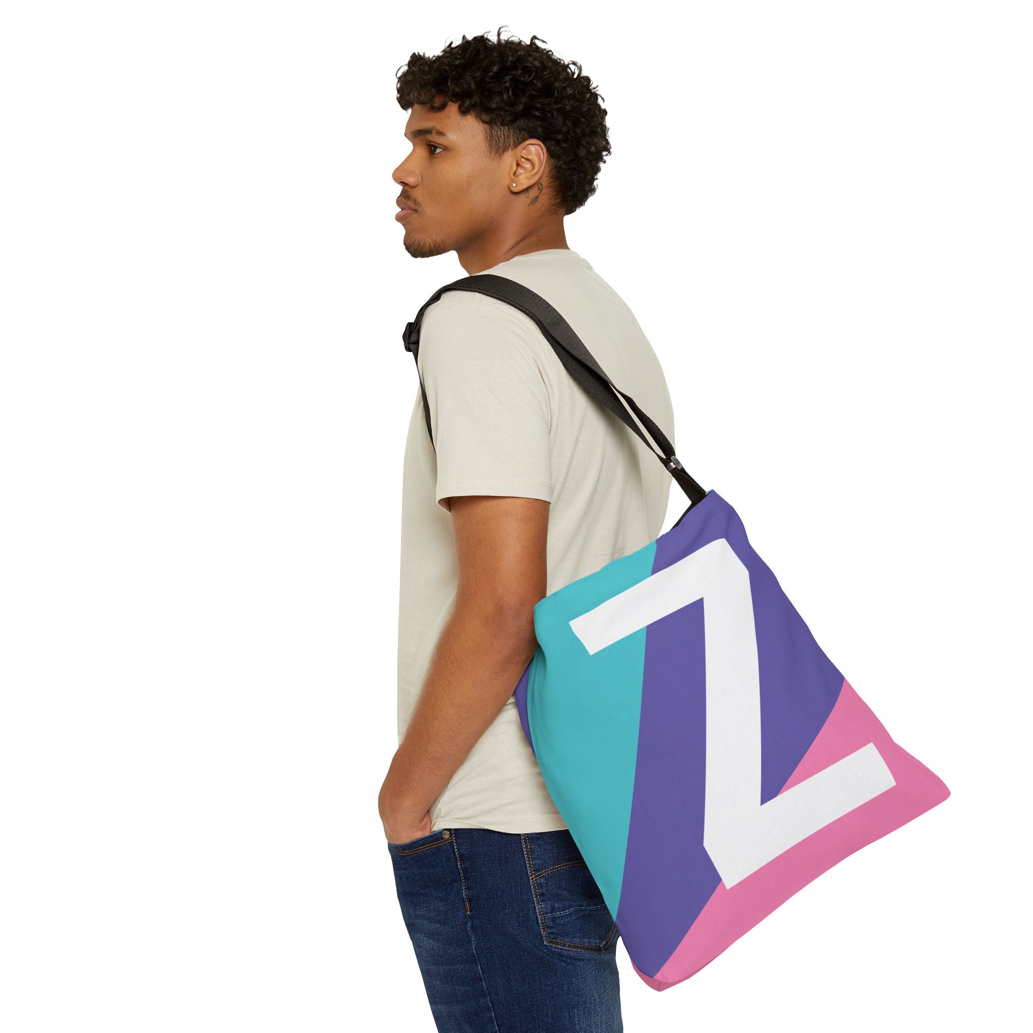 Initial Letter 'Z' Colorblock Adjustable Tote Bag — Monogram Alphabet Shoulder Bag