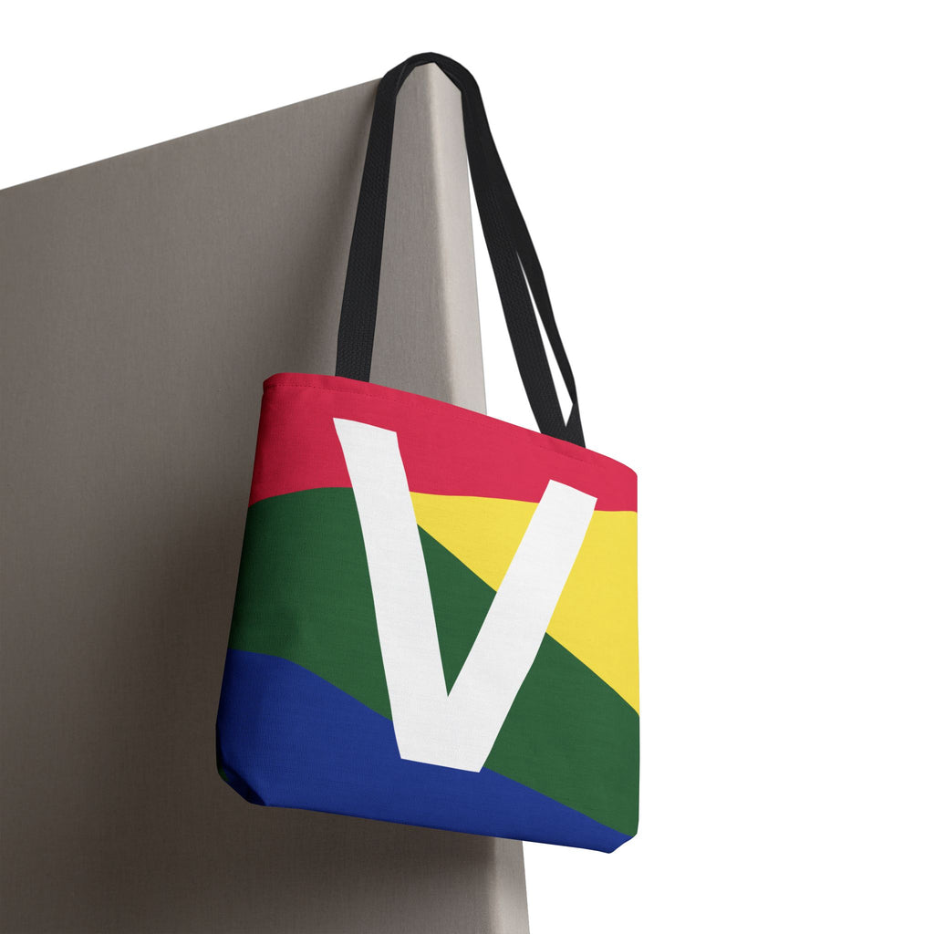 Monogram 'V' Colorblock Tote Bag — Personalized Initial V Shoulder Tote