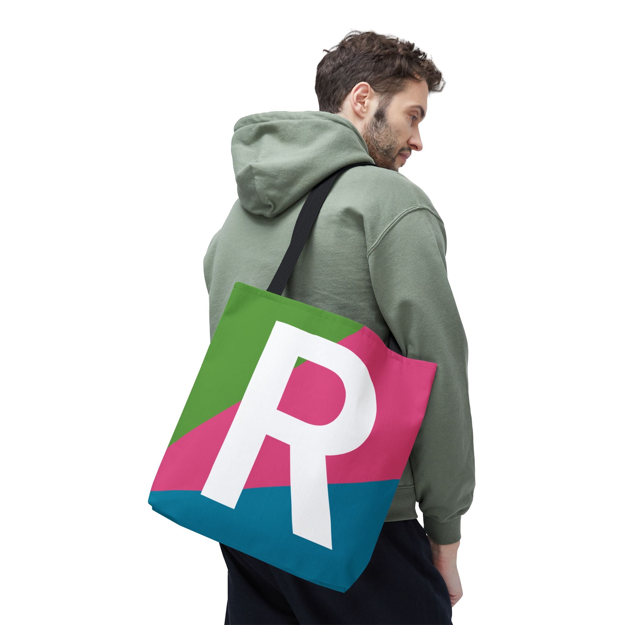 Monogram 'R' Colorblock Tote Bag — Personalized Initial R Shoulder Tote