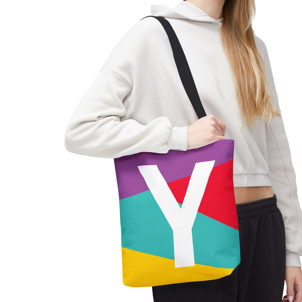 Monogram 'Y' Colorblock Tote Bag — Personalized Initial Y Shoulder Tote