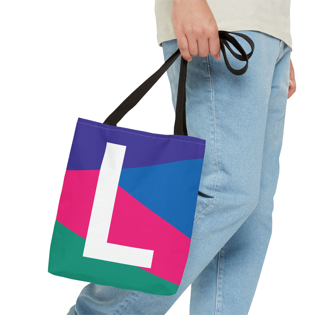 Monogram 'L' Colorblock Tote Bag — Personalized Initial L Shoulder Tote