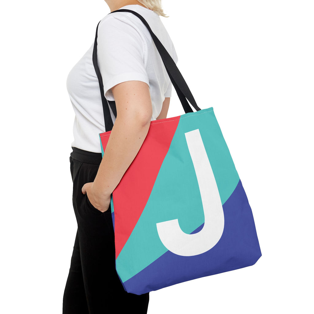 Monogram 'J' Colorblock Tote Bag — Personalized Initial J Shoulder Tote