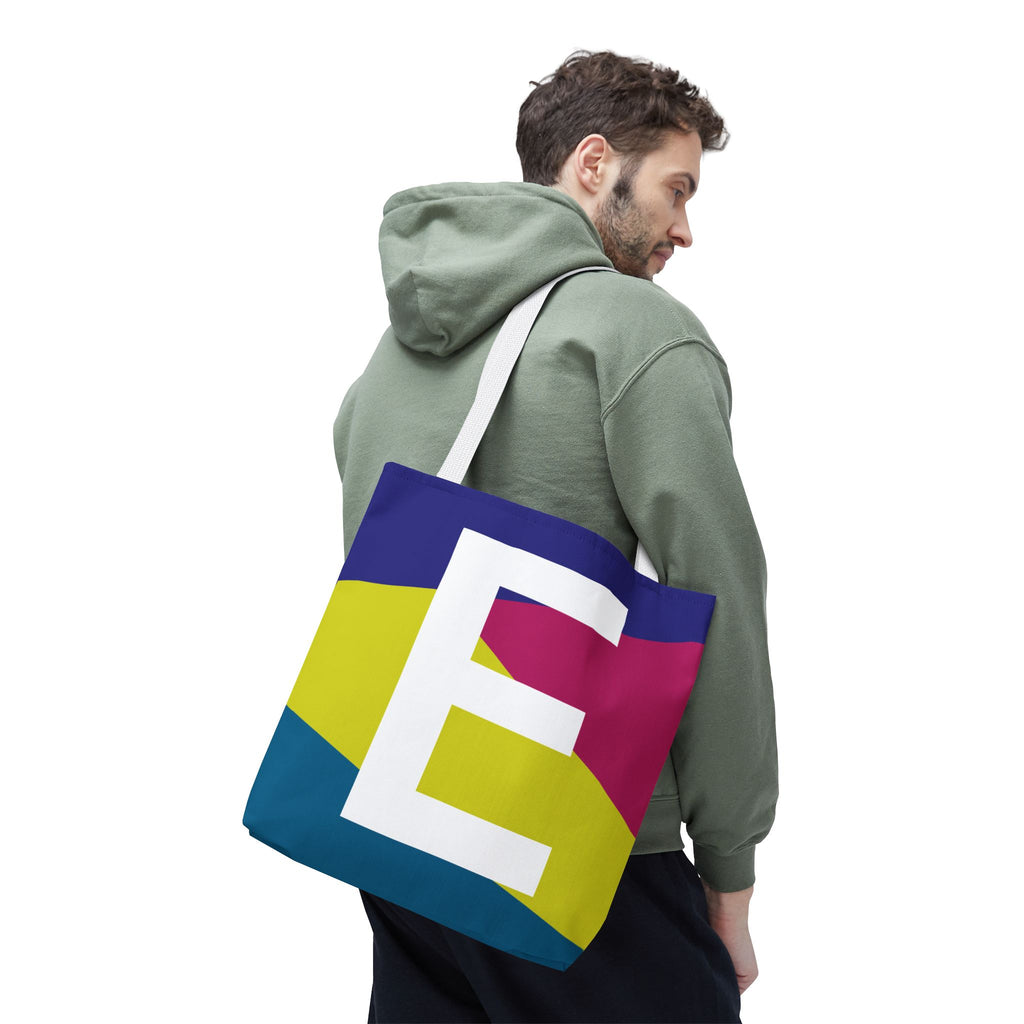 Monogram 'E' Colorblock Tote Bag — Personalized Initial E Shoulder Tote