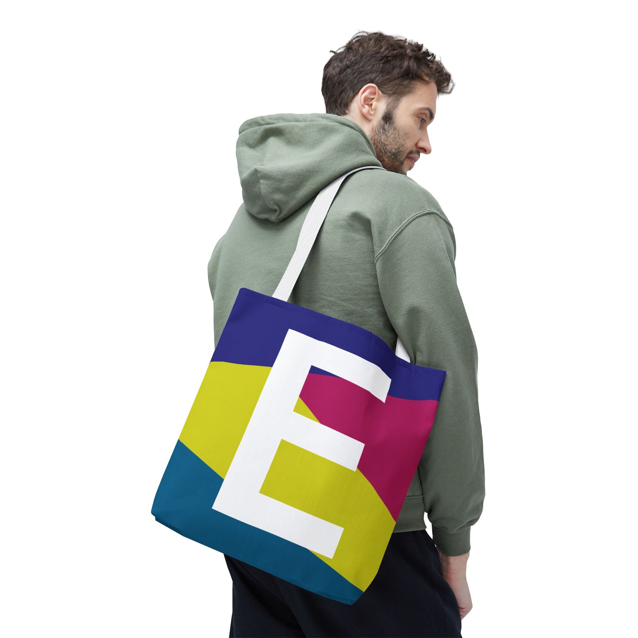 Monogram 'E' Colorblock Tote Bag — Personalized Initial E Shoulder Tote