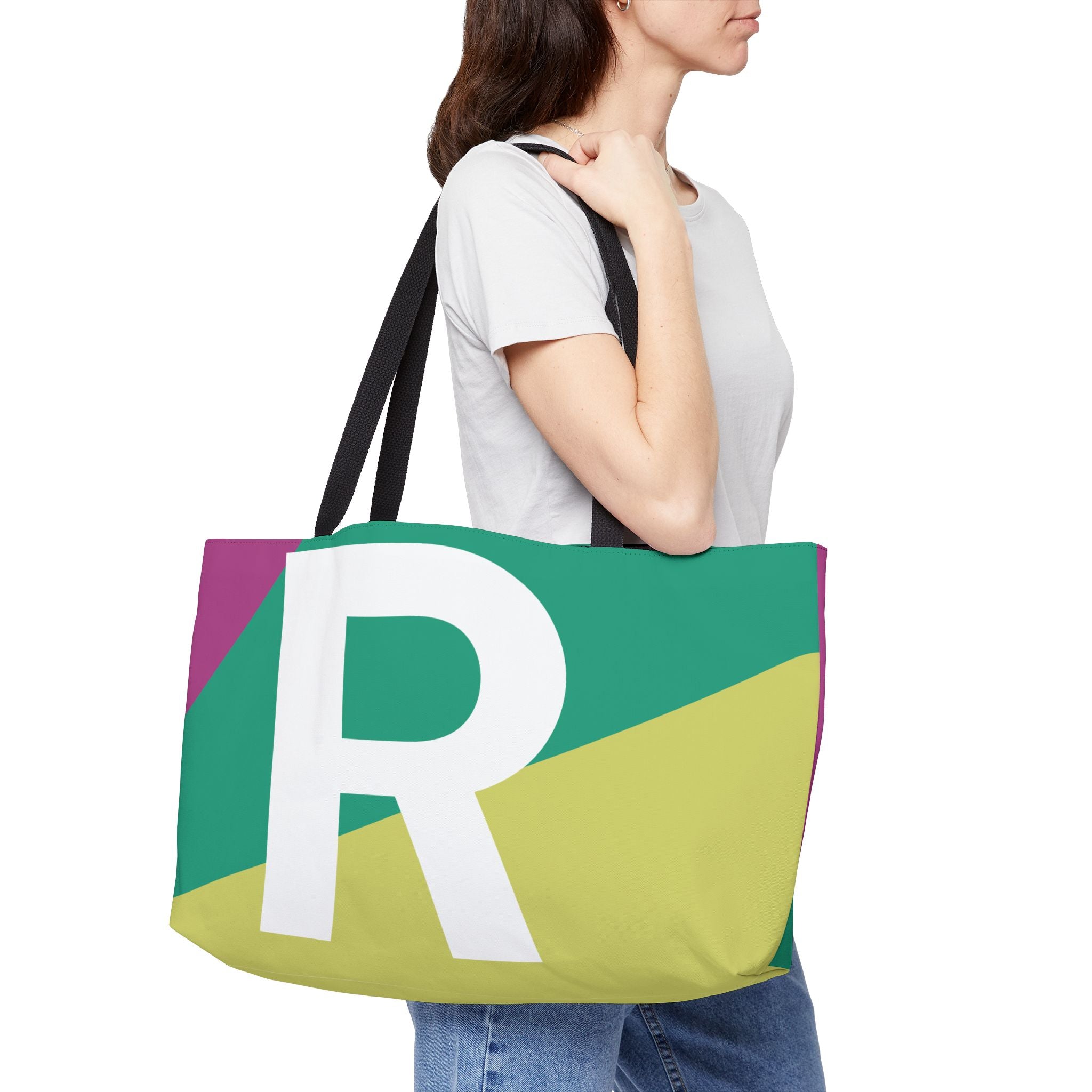 Personalized 'R' Colorblock Tote Bag — Monogram Weekender Tote