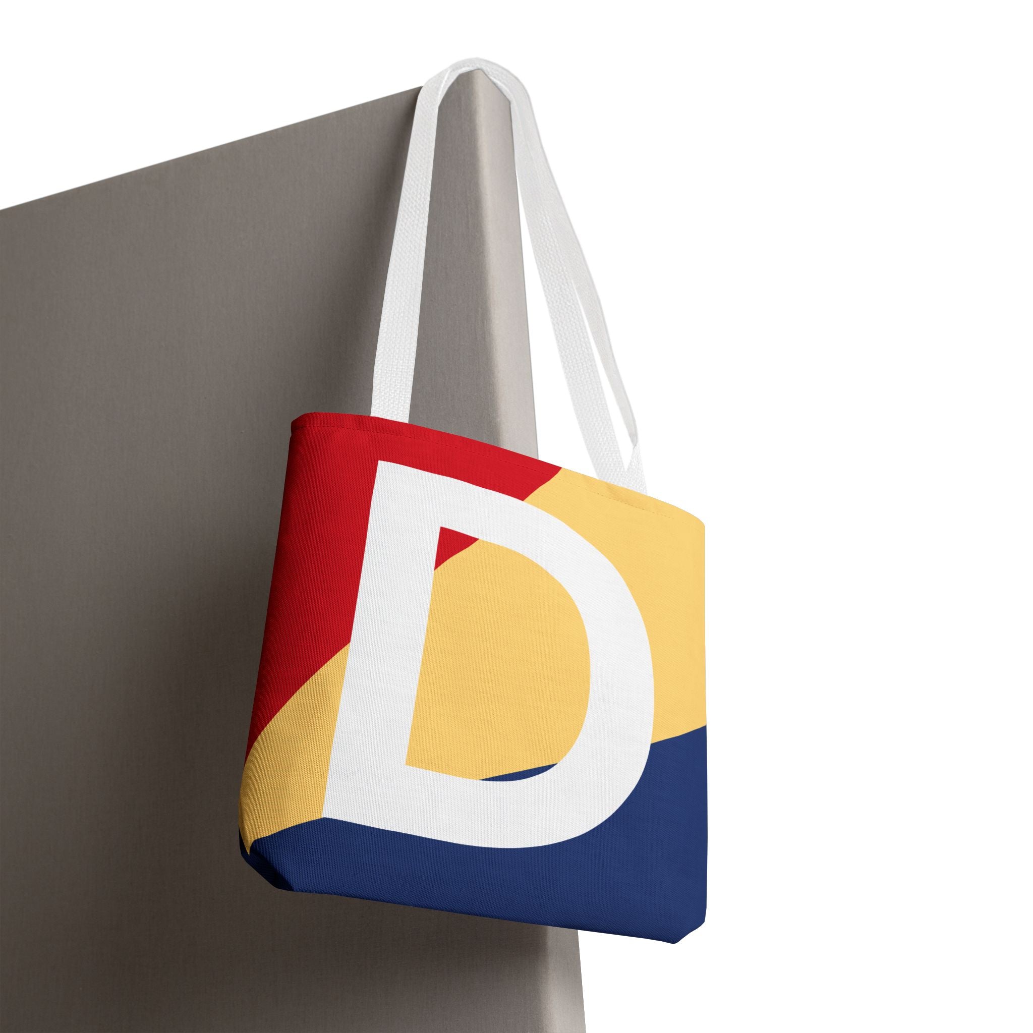 Monogram 'D' Colorblock Tote Bag — Personalized Initial D Shoulder Tote