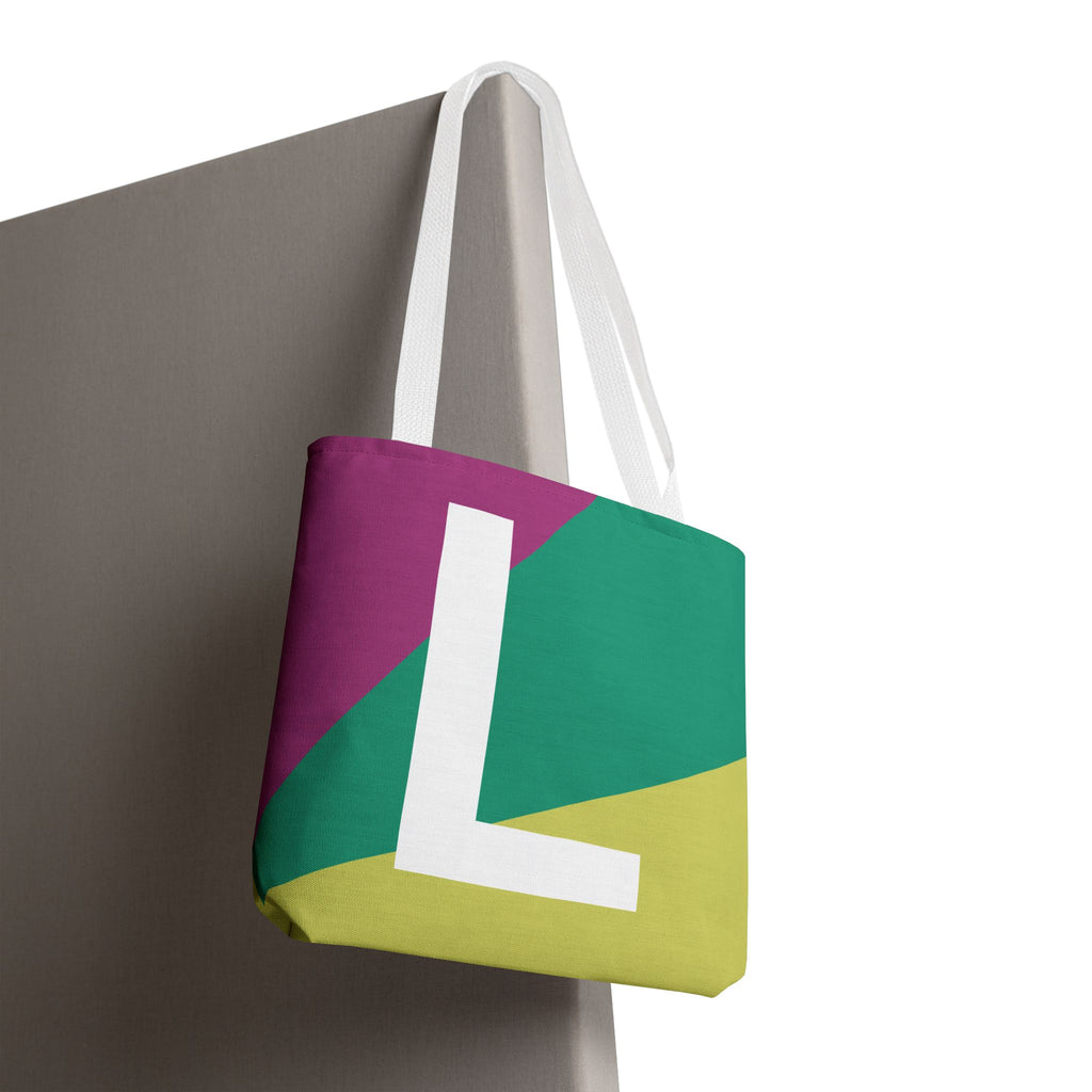 Monogram 'L' Colorblock Tote Bag — Personalized Initial L Shoulder Tote