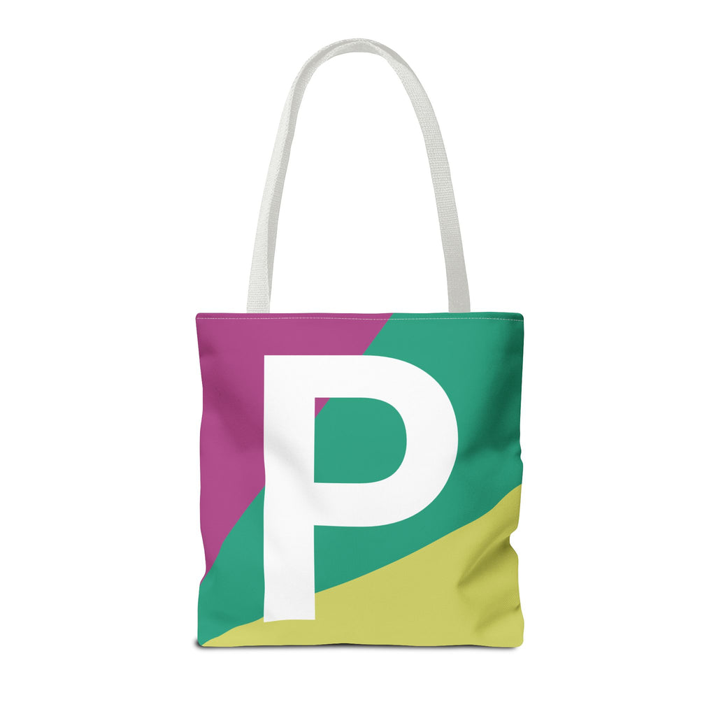 Monogram 'P' Colorblock Tote Bag — Personalized Initial P Shoulder Tote