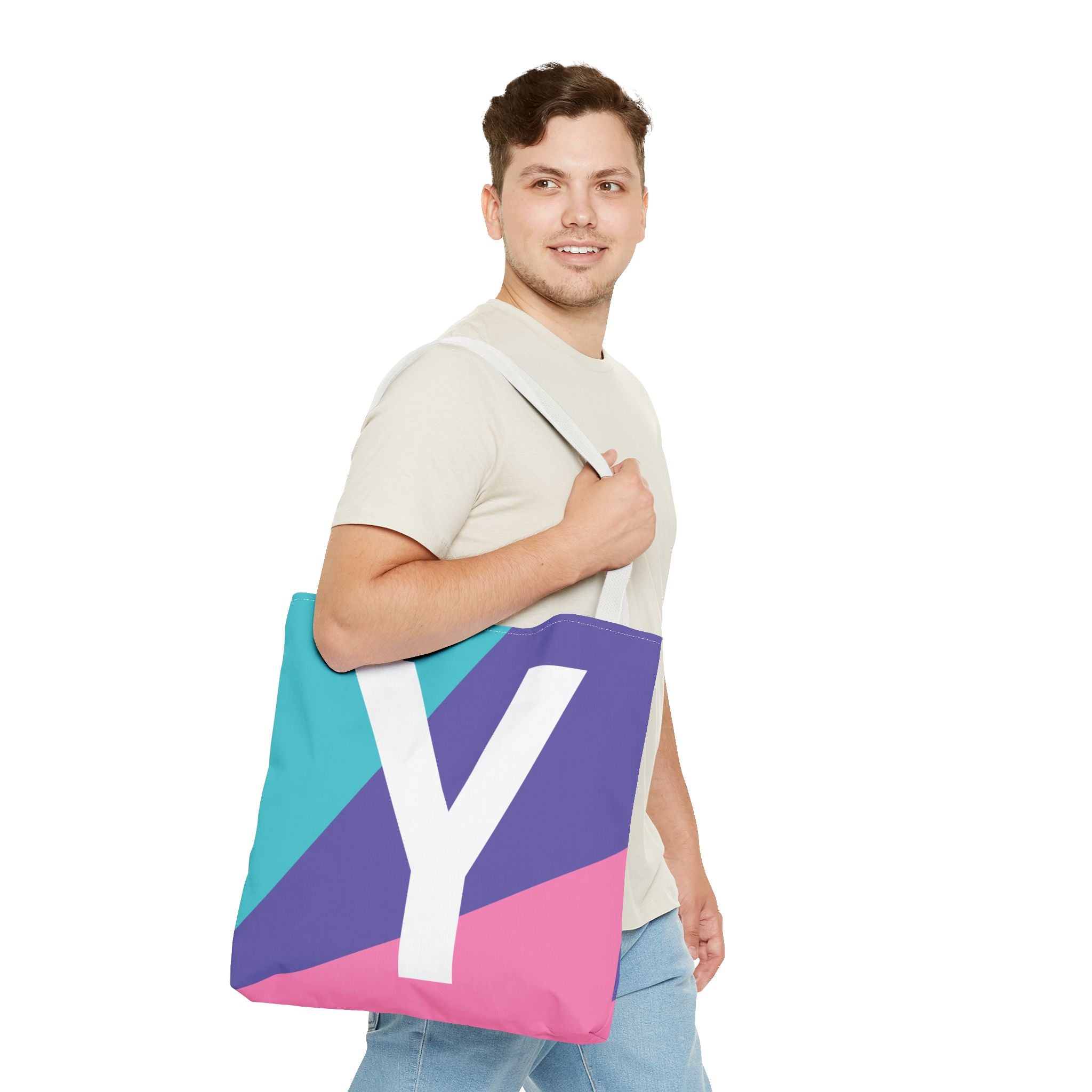 Monogram 'Y' Colorblock Tote Bag — Personalized Initial Y Shoulder Tote