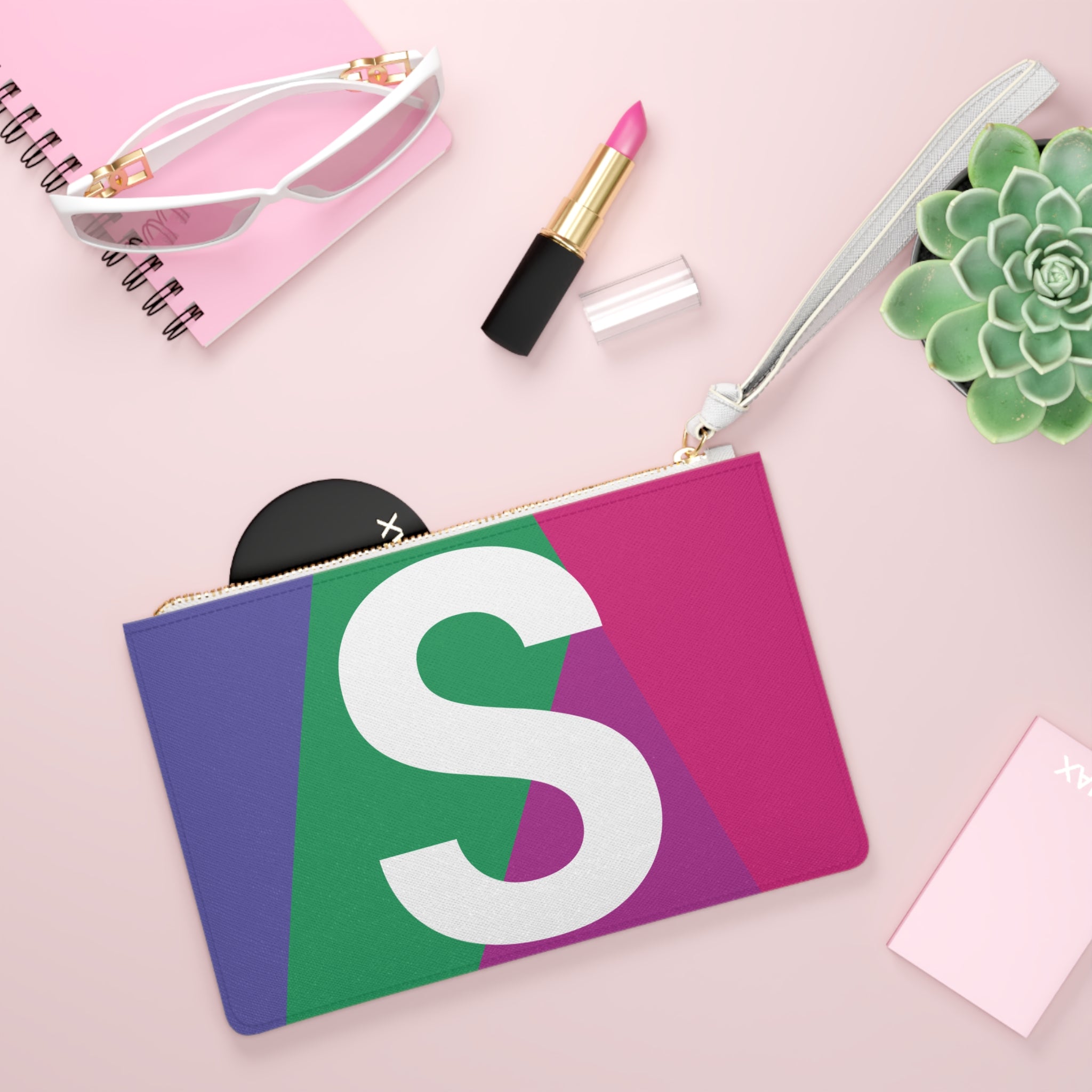 Monogram 'S' Colorblock Clutch Bag — Bold Geometric Wristlet for Everyday & Gifts