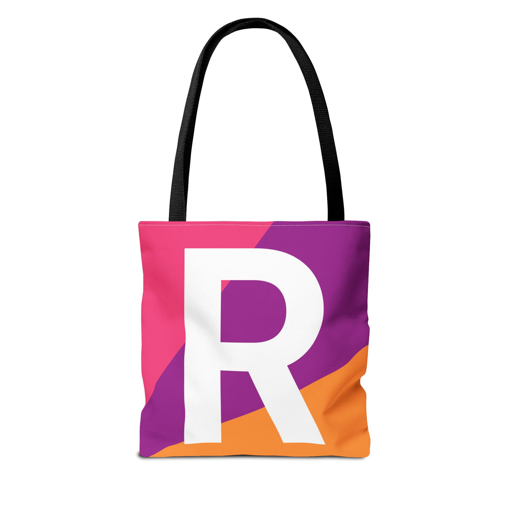 Monogram 'R' Colorblock Tote Bag — Personalized Initial R Shoulder Tote