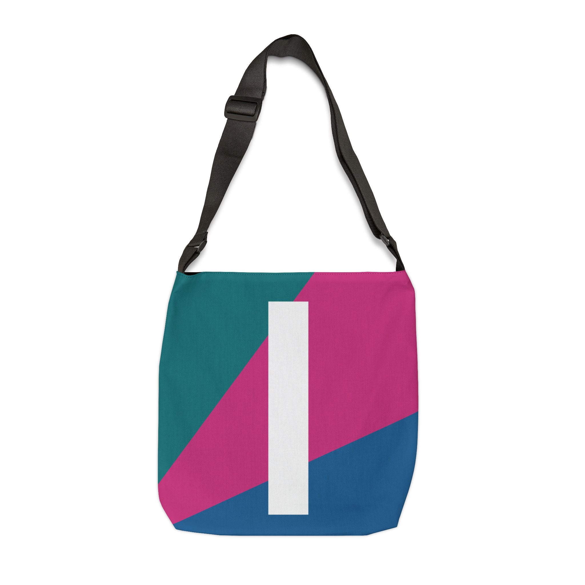 Initial Letter 'I' Colorblock Adjustable Tote Bag — Monogram Alphabet Shoulder Bag