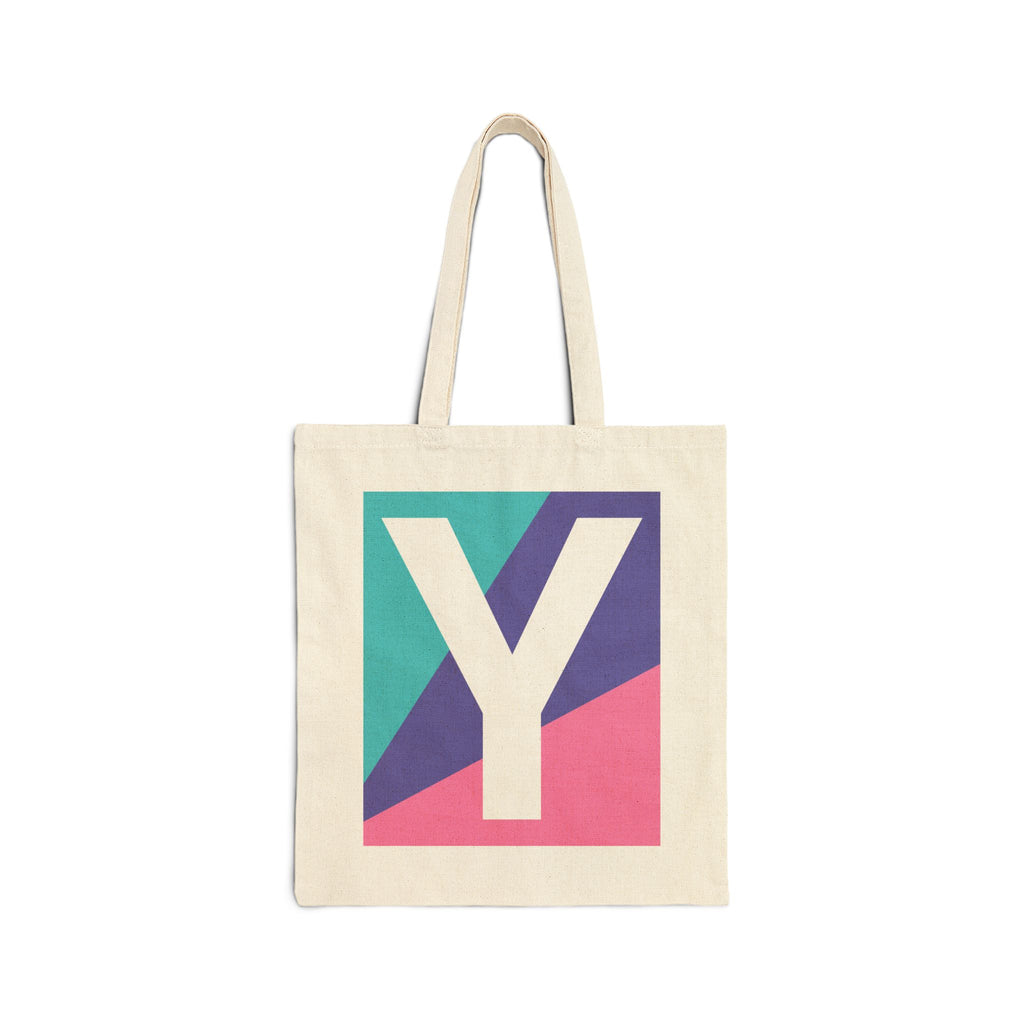 Initial Y Colorblock Canvas Tote Bag — Monogram Letter Y Reusable Grocery Tote