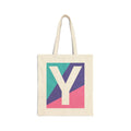 Initial Y Colorblock Canvas Tote Bag — Monogram Letter Y Reusable Grocery Tote