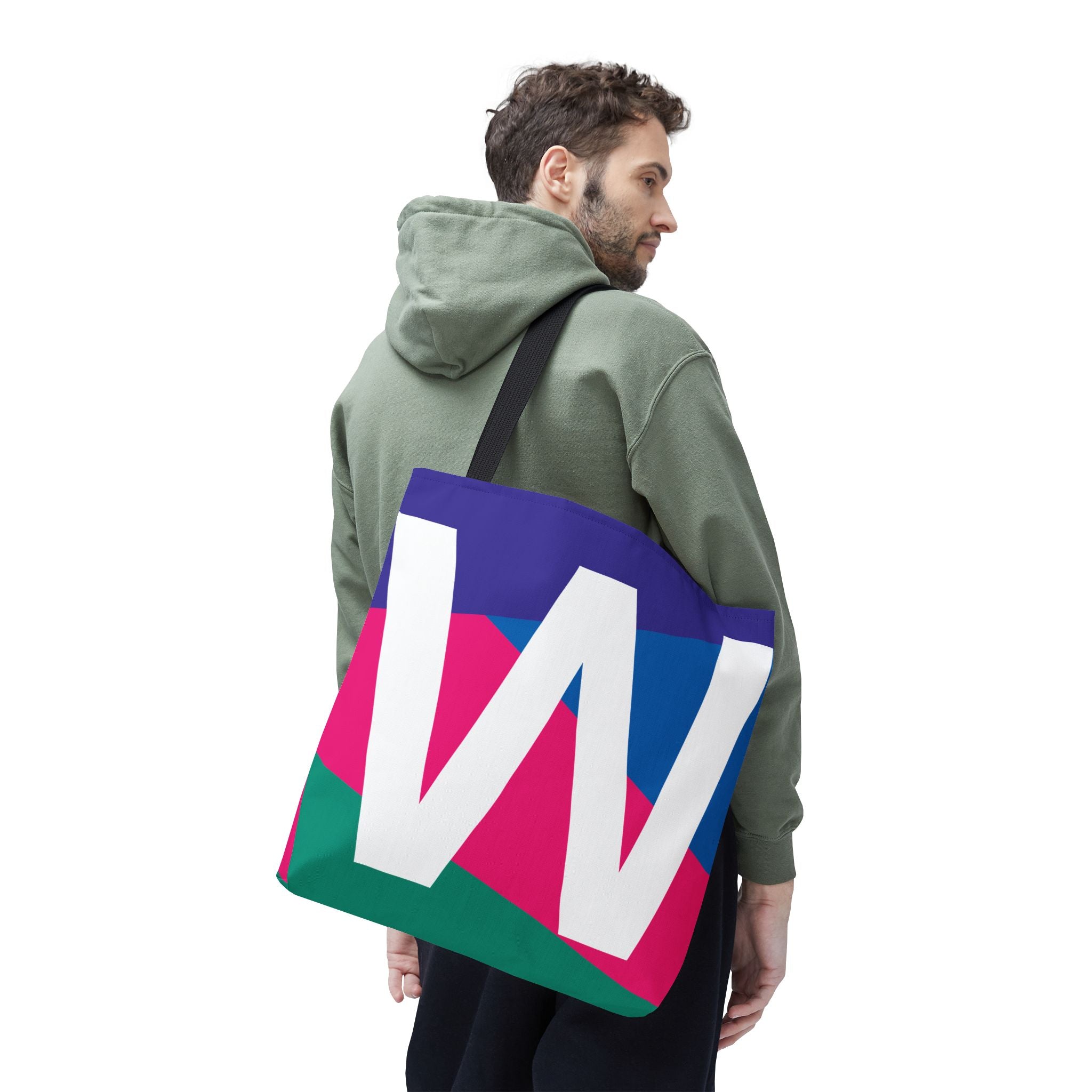 Monogram 'W' Colorblock Tote Bag — Personalized Initial W Shoulder Tote