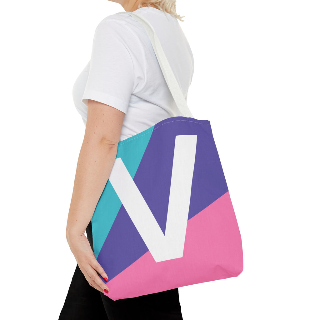 Monogram 'V' Colorblock Tote Bag — Personalized Initial V Shoulder Tote