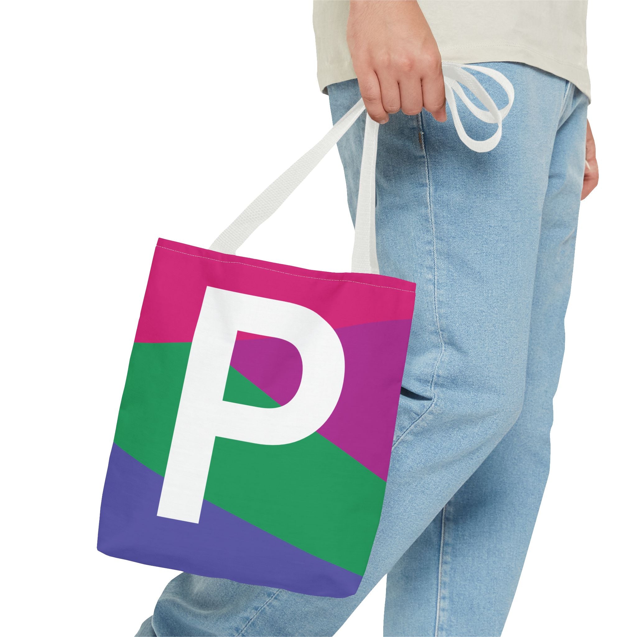 Monogram 'P' Colorblock Tote Bag — Personalized Initial P Shoulder Tote