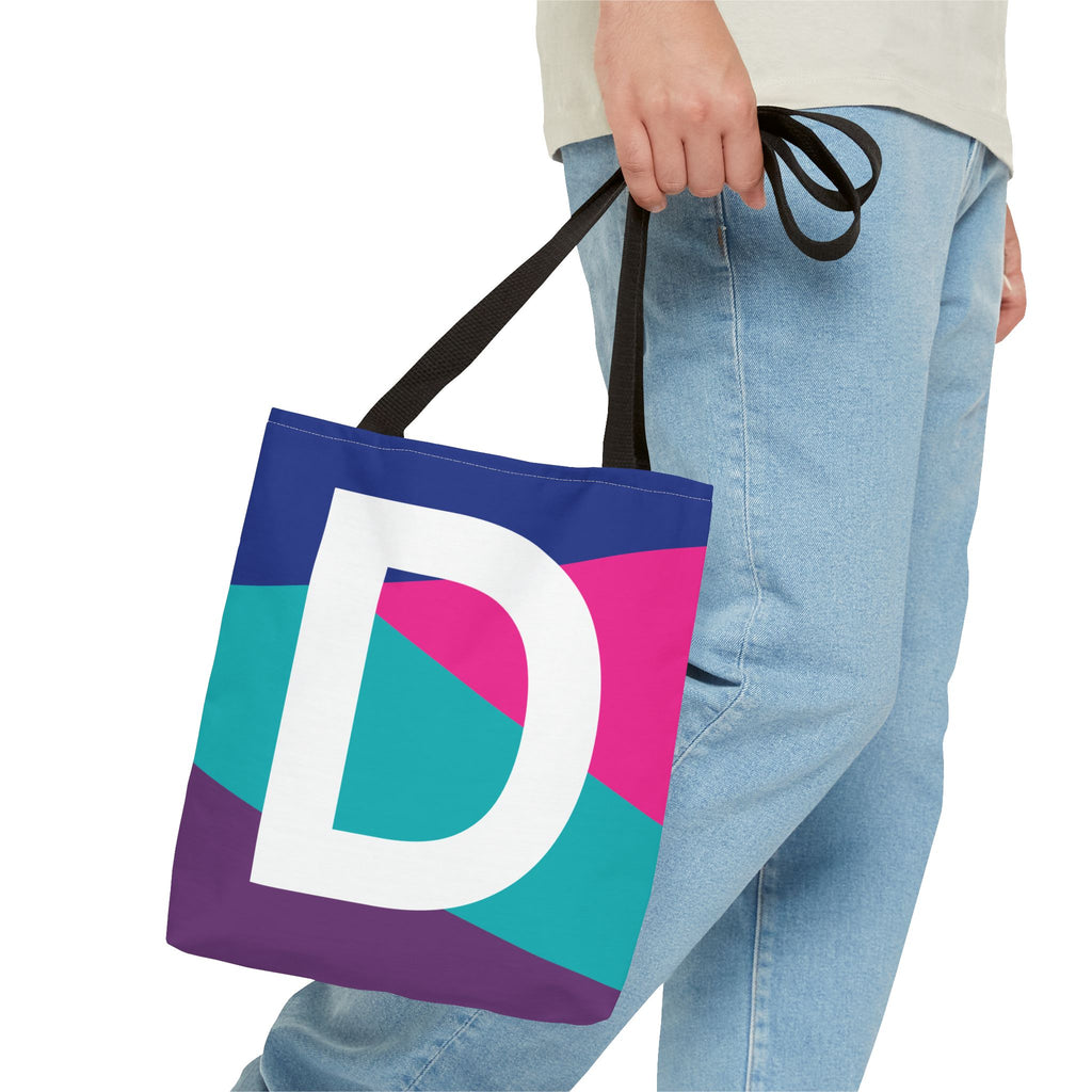 Monogram 'D' Colorblock Tote Bag — Personalized Initial D Shoulder Tote