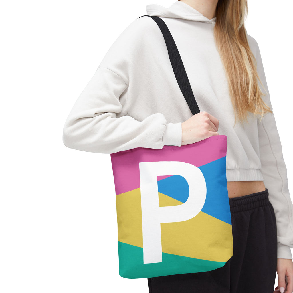 Monogram 'P' Colorblock Tote Bag — Personalized Initial P Shoulder Tote