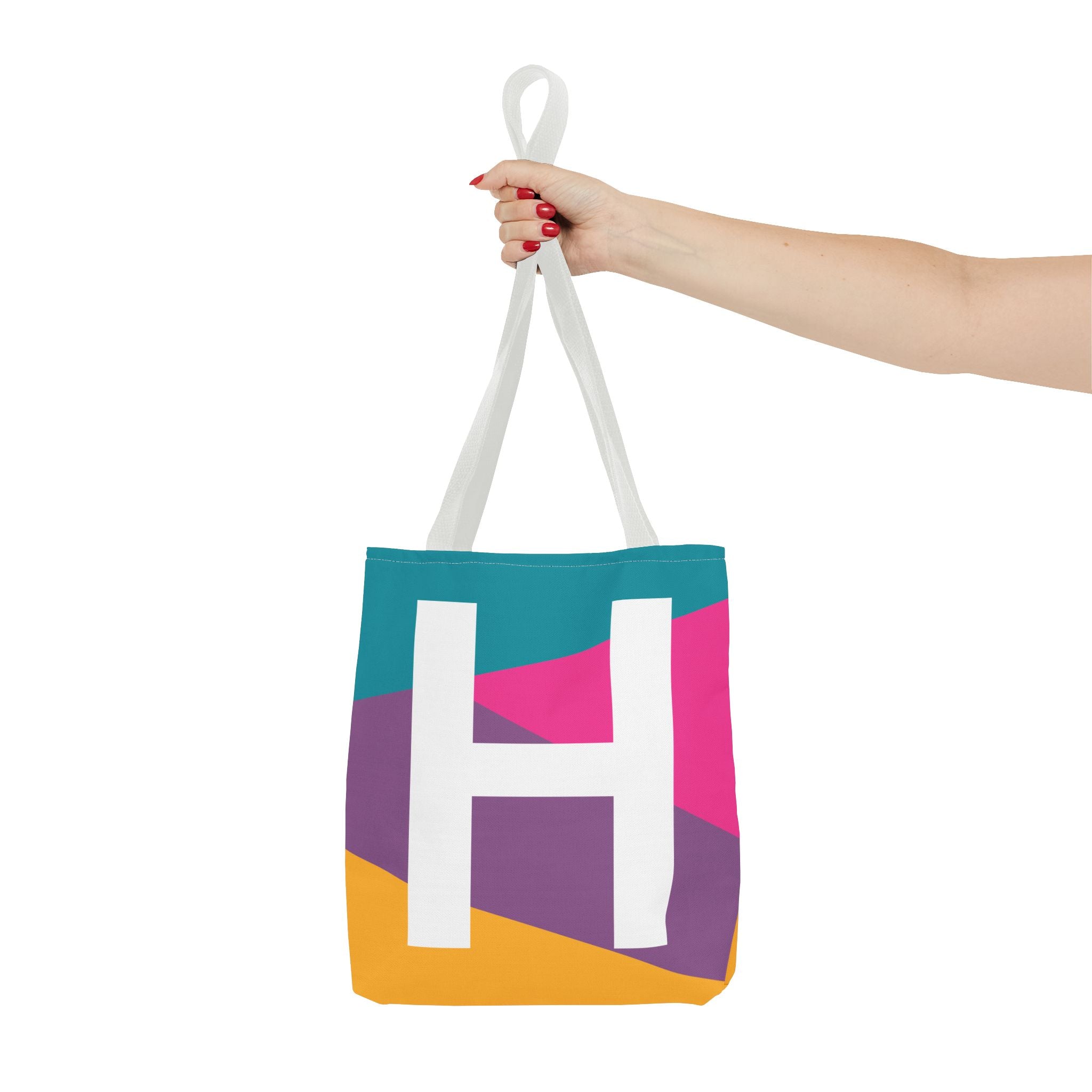 Monogram 'H' Colorblock Tote Bag — Personalized Initial H Shoulder Tote