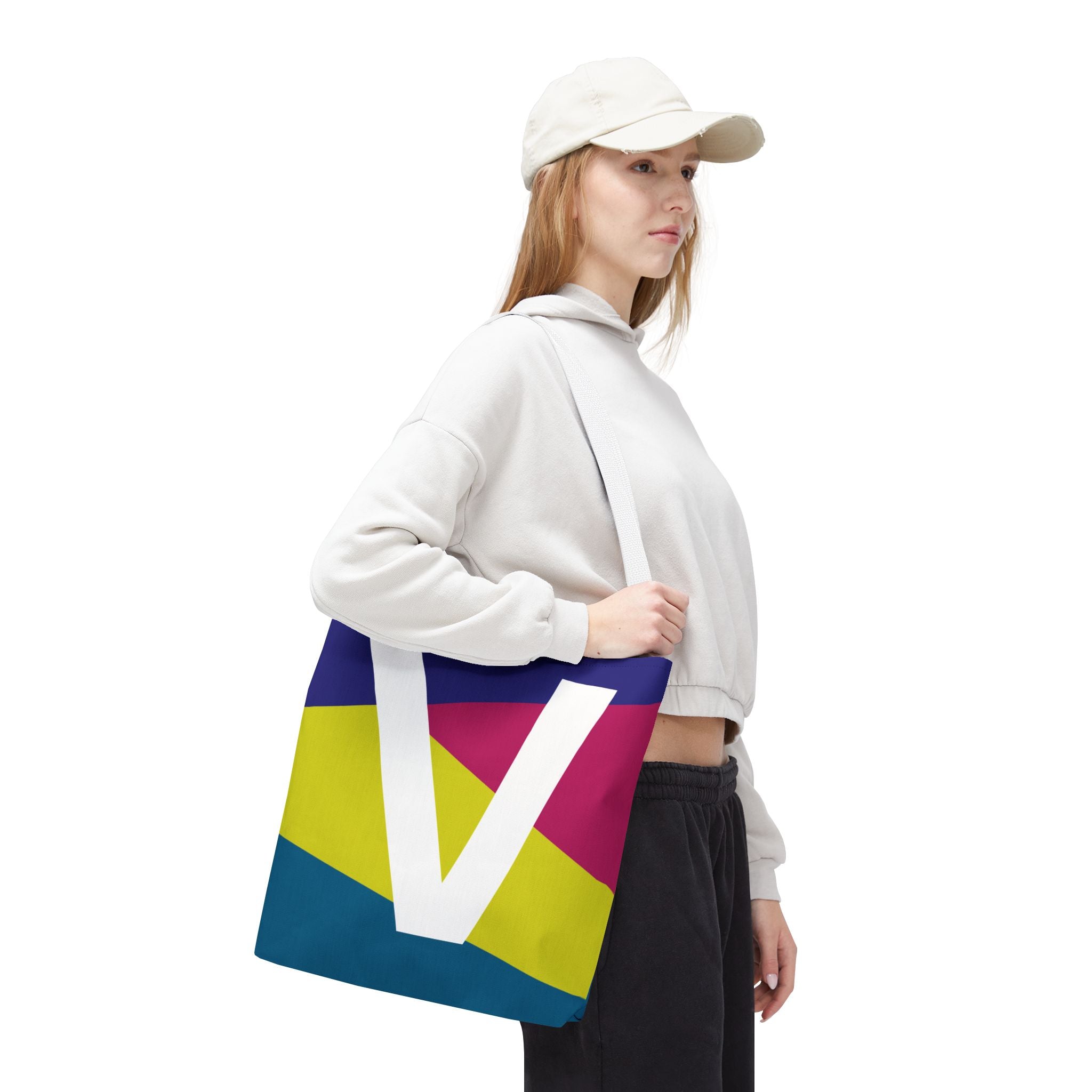 Monogram 'V' Colorblock Tote Bag — Personalized Initial V Shoulder Tote