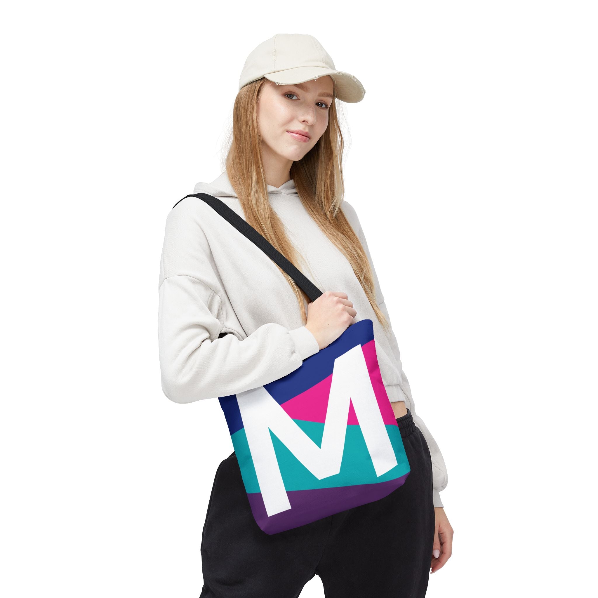 Monogram 'M' Colorblock Tote Bag — Personalized Initial L Shoulder Tote