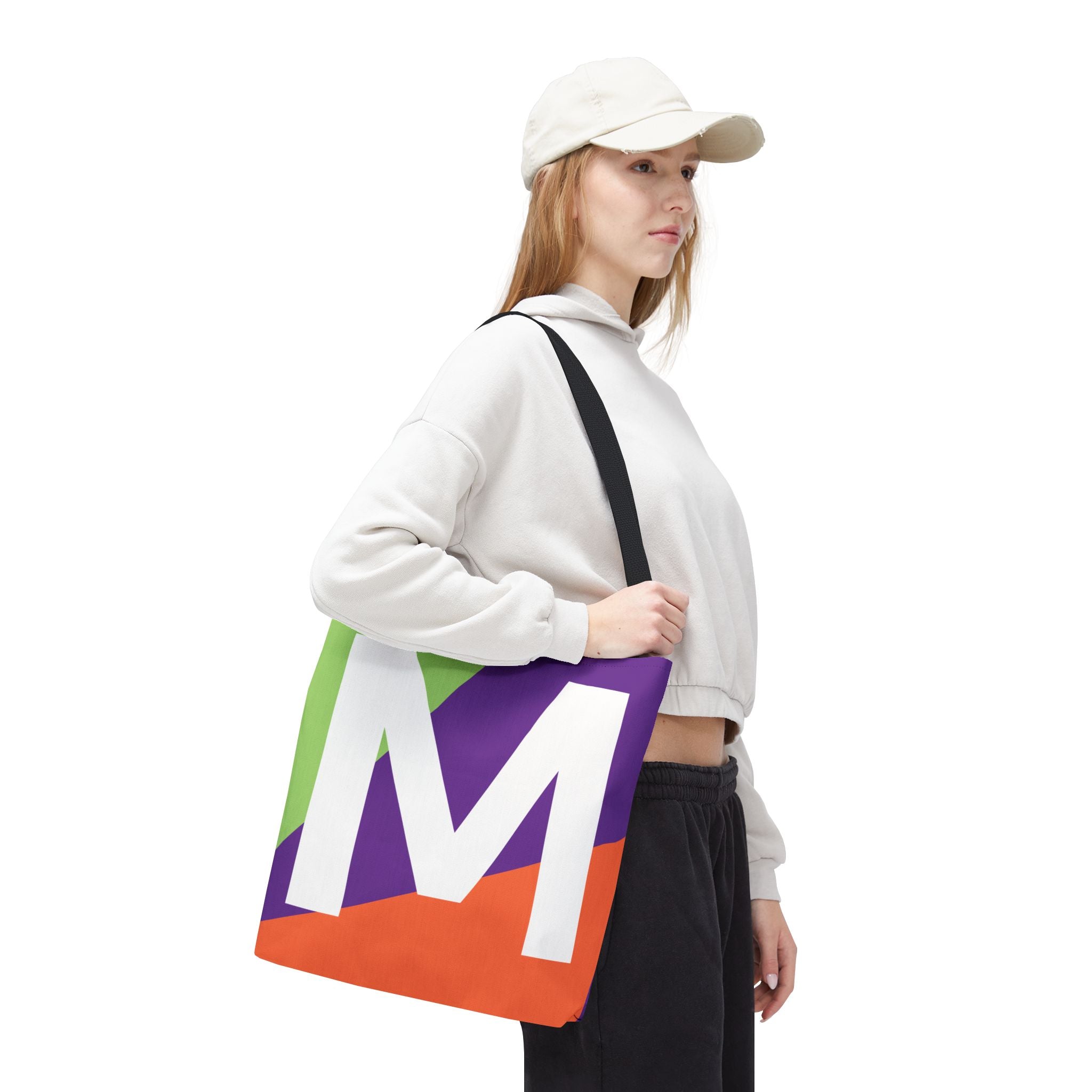 Monogram 'M' Colorblock Tote Bag — Personalized Initial M Shoulder Tote
