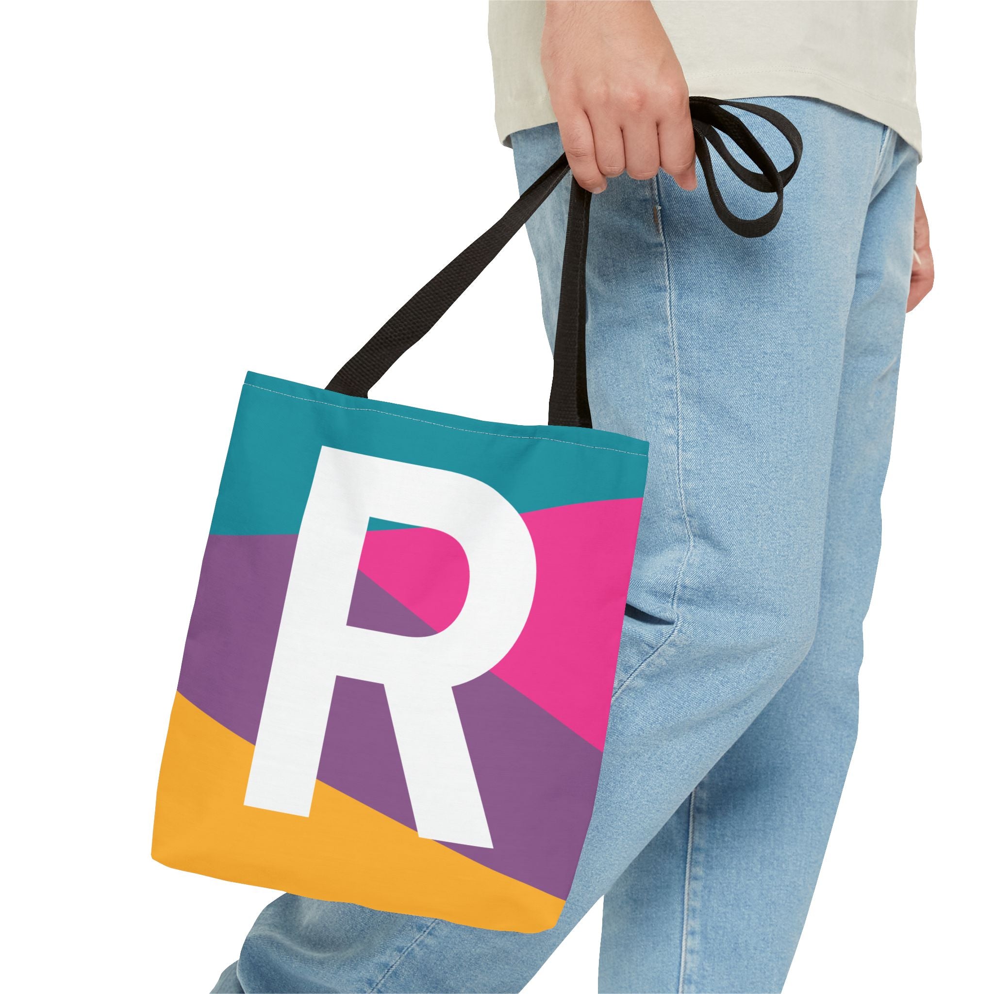Monogram 'R' Colorblock Tote Bag — Personalized Initial R Shoulder Tote