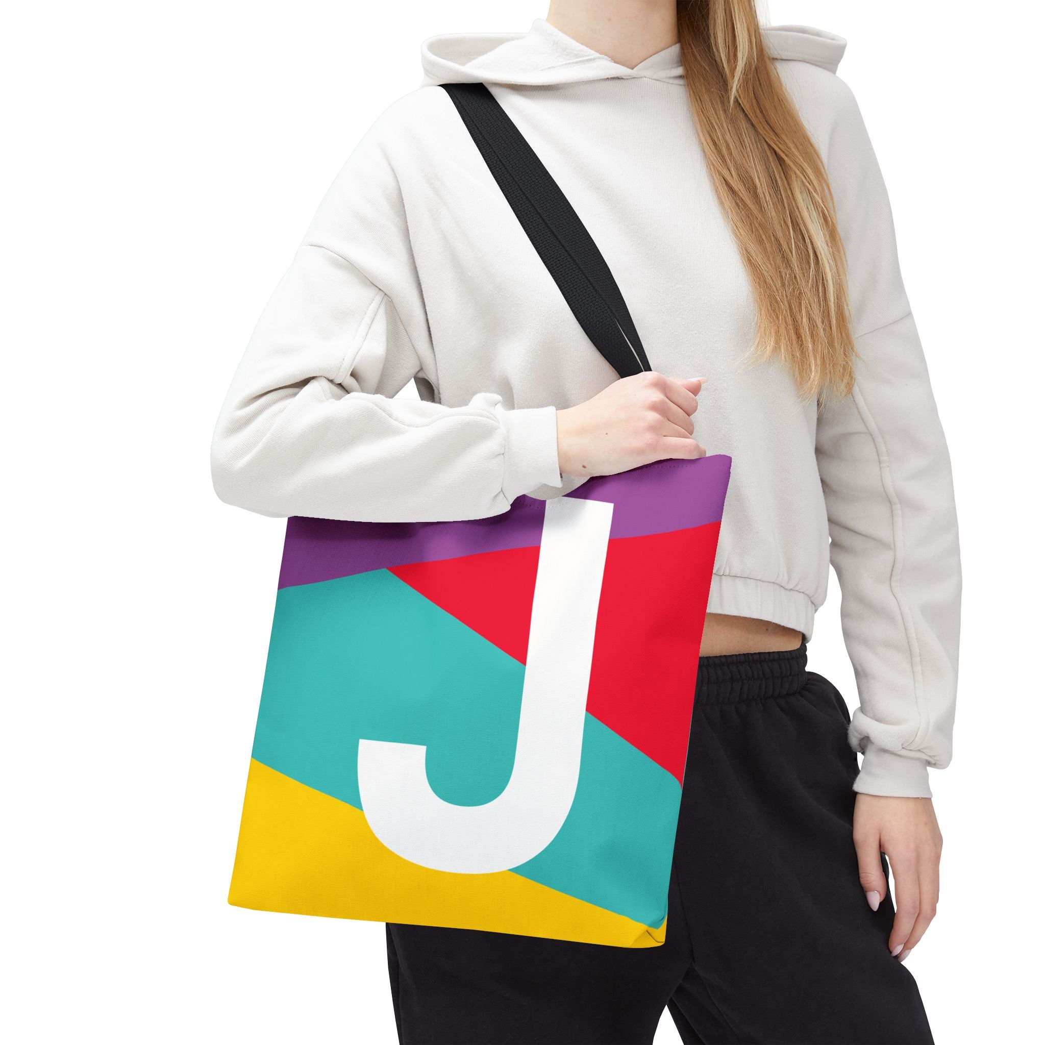 Monogram 'J' Colorblock Tote Bag — Personalized Initial J Shoulder Tote