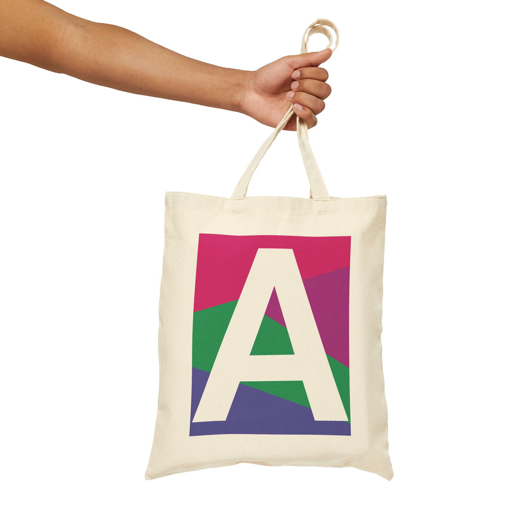 Initial A Colorblock Canvas Tote Bag — Monogram Letter A Reusable Grocery Tote