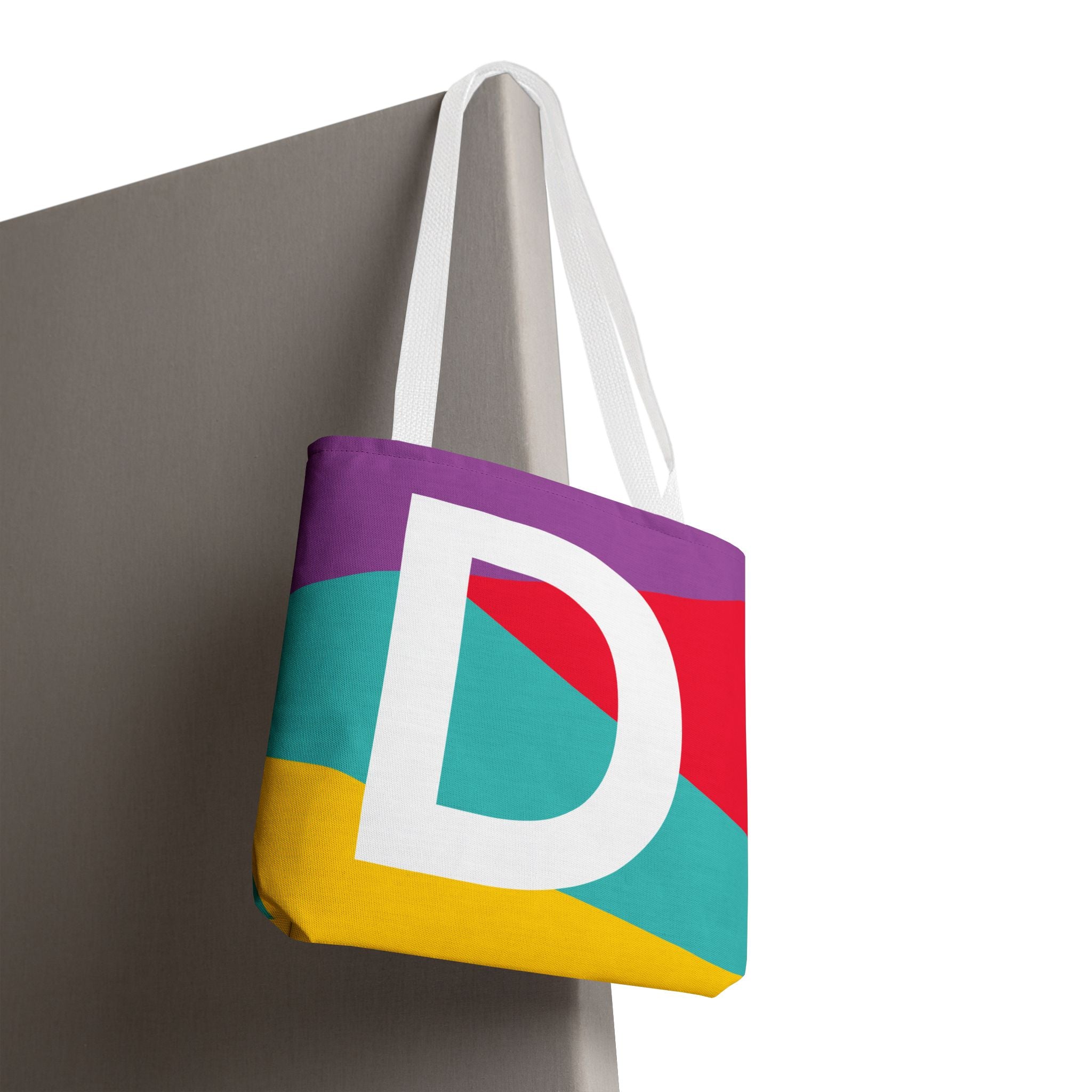 Monogram 'D' Colorblock Tote Bag — Personalized Initial D Shoulder Tote