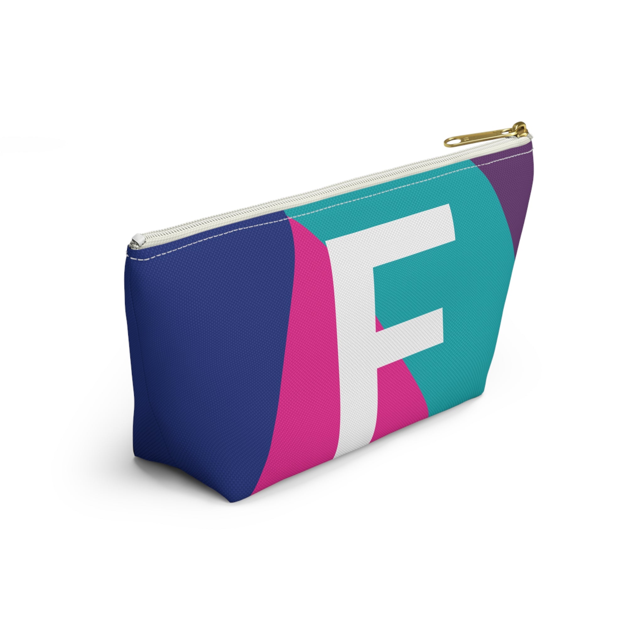 Initials Colorblock Accessory Pouch — Monogram F T-Bottom Cosmetic Bag