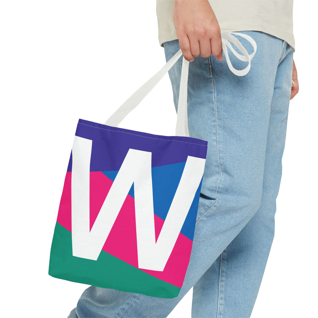 Monogram 'W' Colorblock Tote Bag — Personalized Initial W Shoulder Tote
