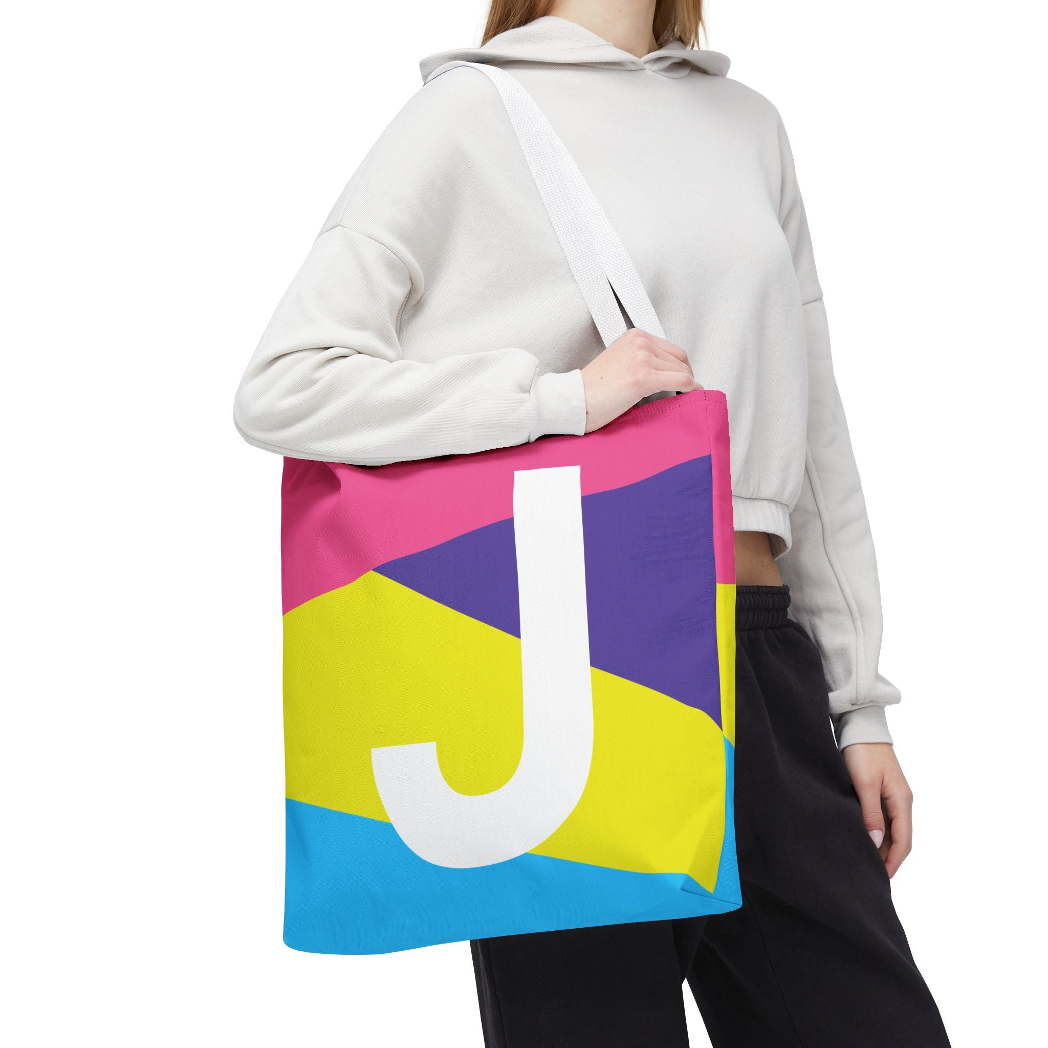 Monogram 'J' Colorblock Tote Bag — Personalized Initial J Shoulder Tote