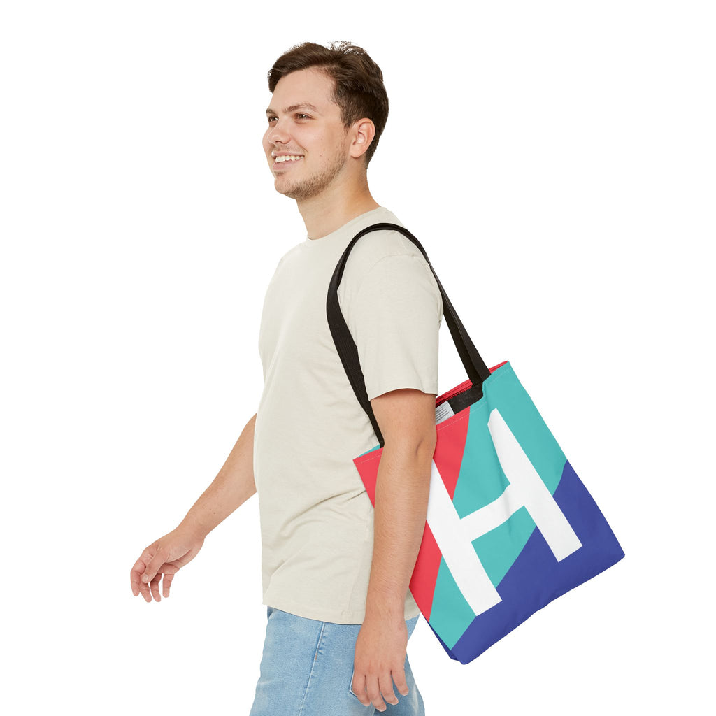 Monogram 'H' Colorblock Tote Bag — Personalized Initial H Shoulder Tote