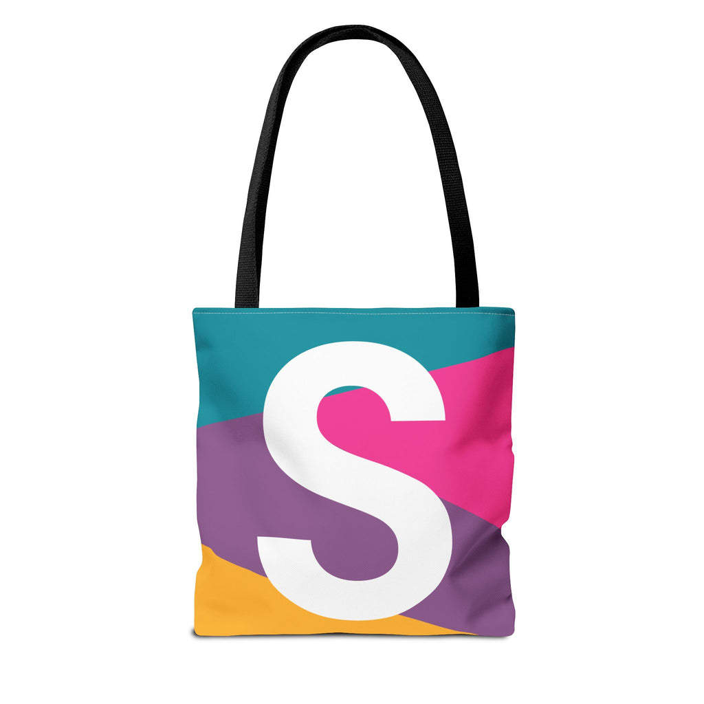 Monogram 'S' Colorblock Tote Bag — Personalized Initial S Shoulder Tote