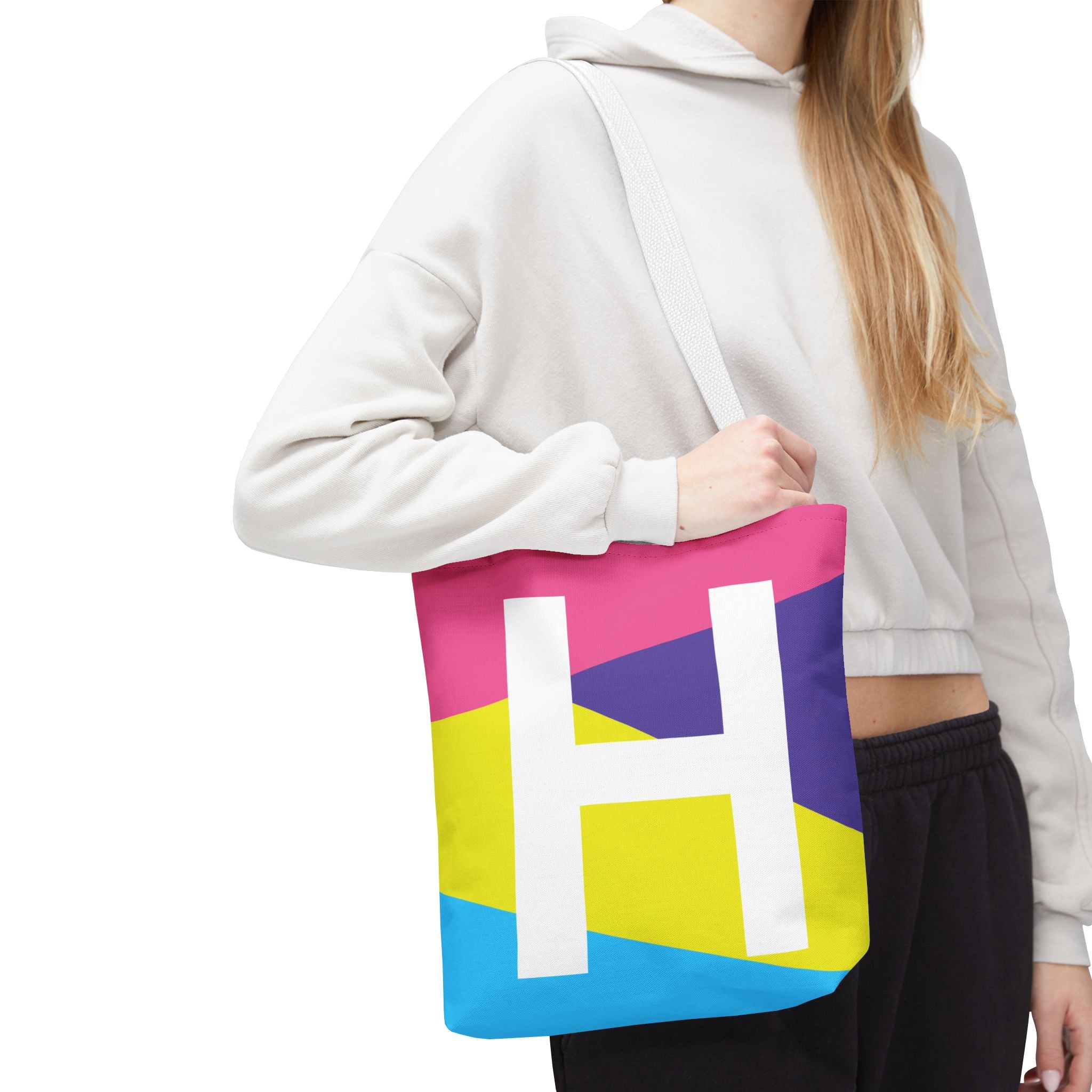 Monogram 'H' Colorblock Tote Bag — Personalized Initial H Shoulder Tote