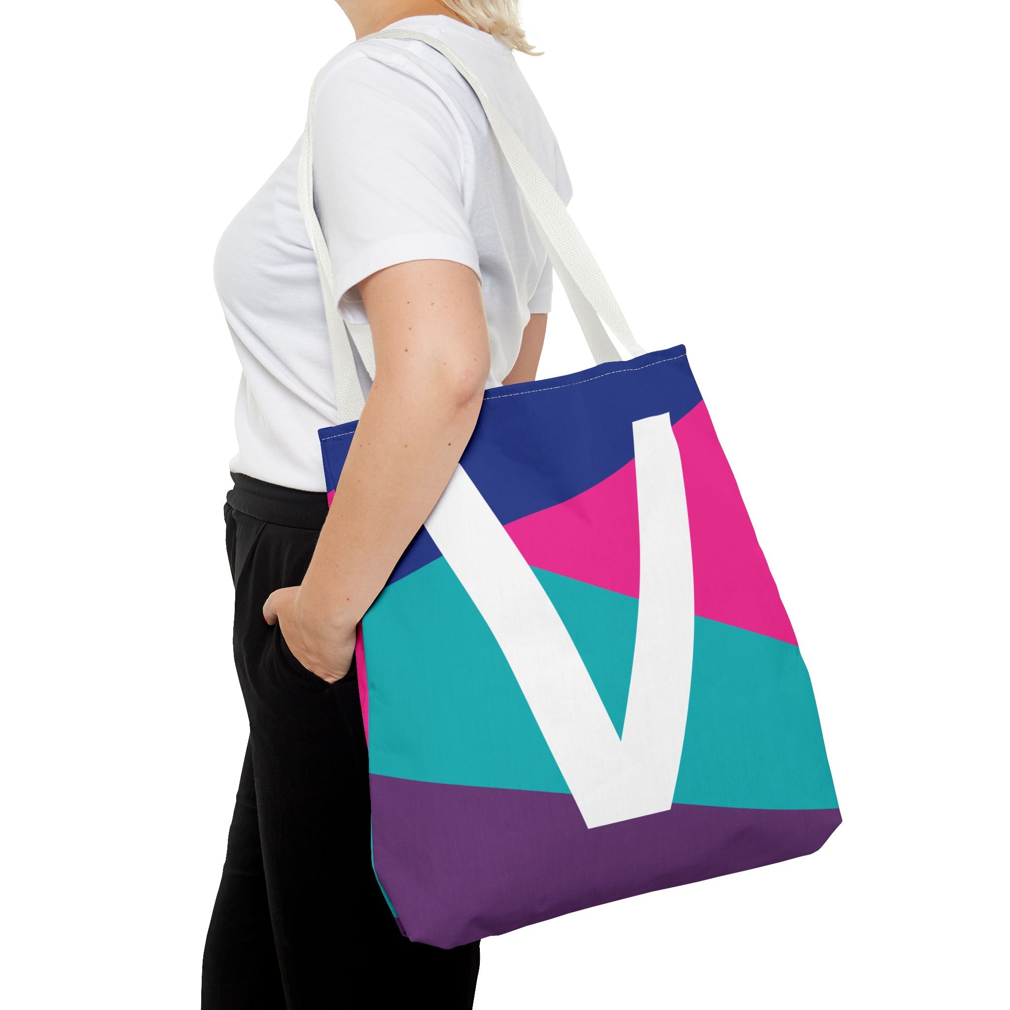 Monogram 'V' Colorblock Tote Bag — Personalized Initial V Shoulder Tote