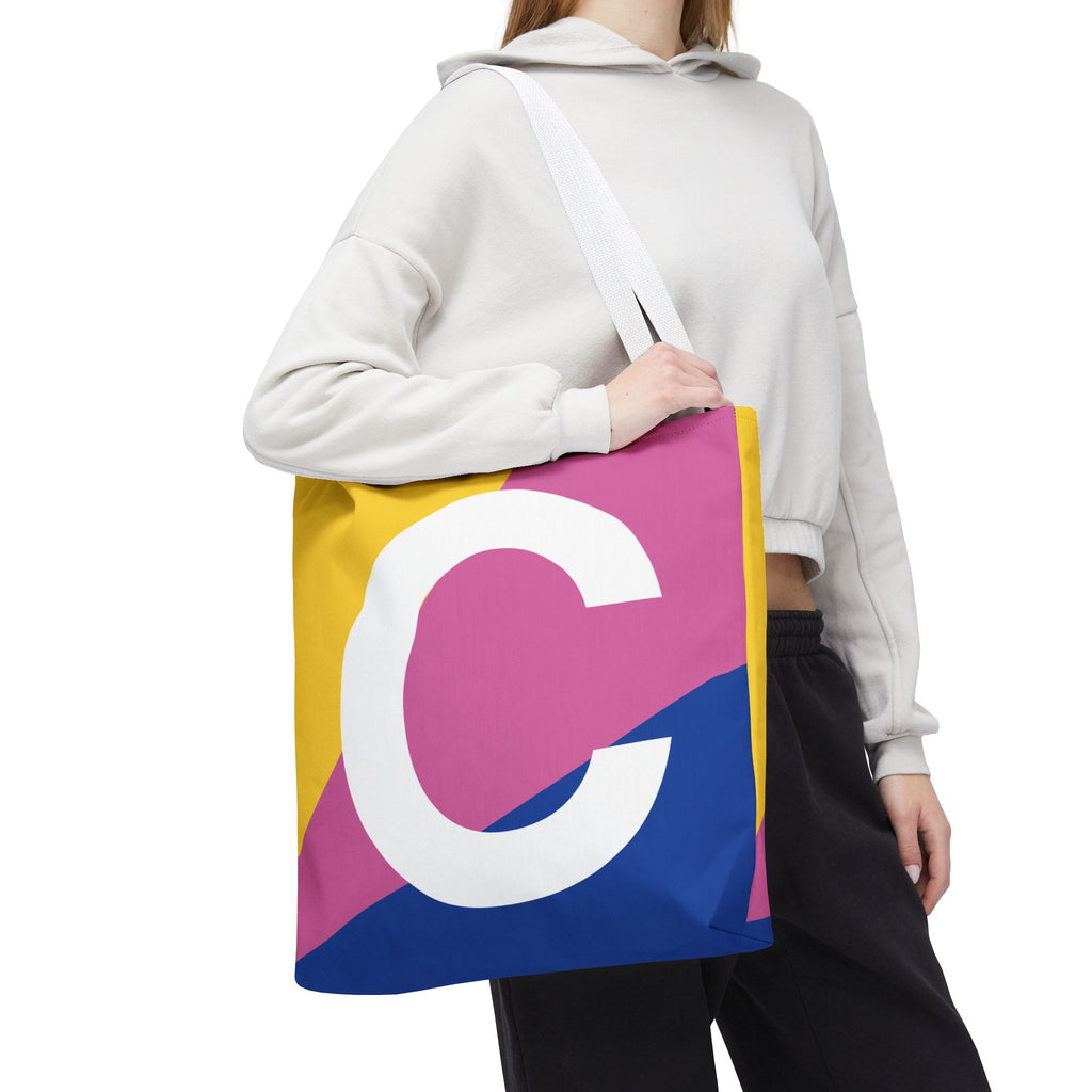 Monogram 'C' Colorblock Tote Bag — Personalized Initial C Shoulder Tote