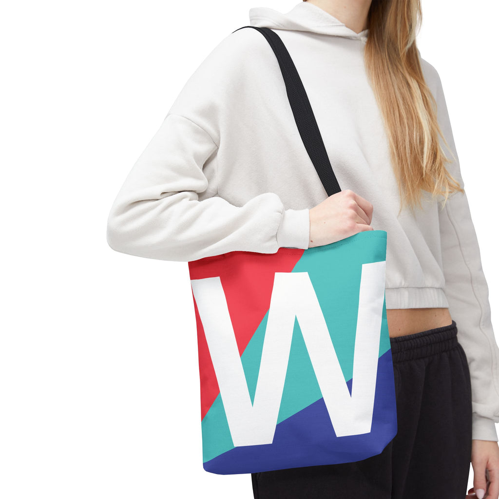 Monogram 'W' Colorblock Tote Bag — Personalized Initial W Shoulder Tote